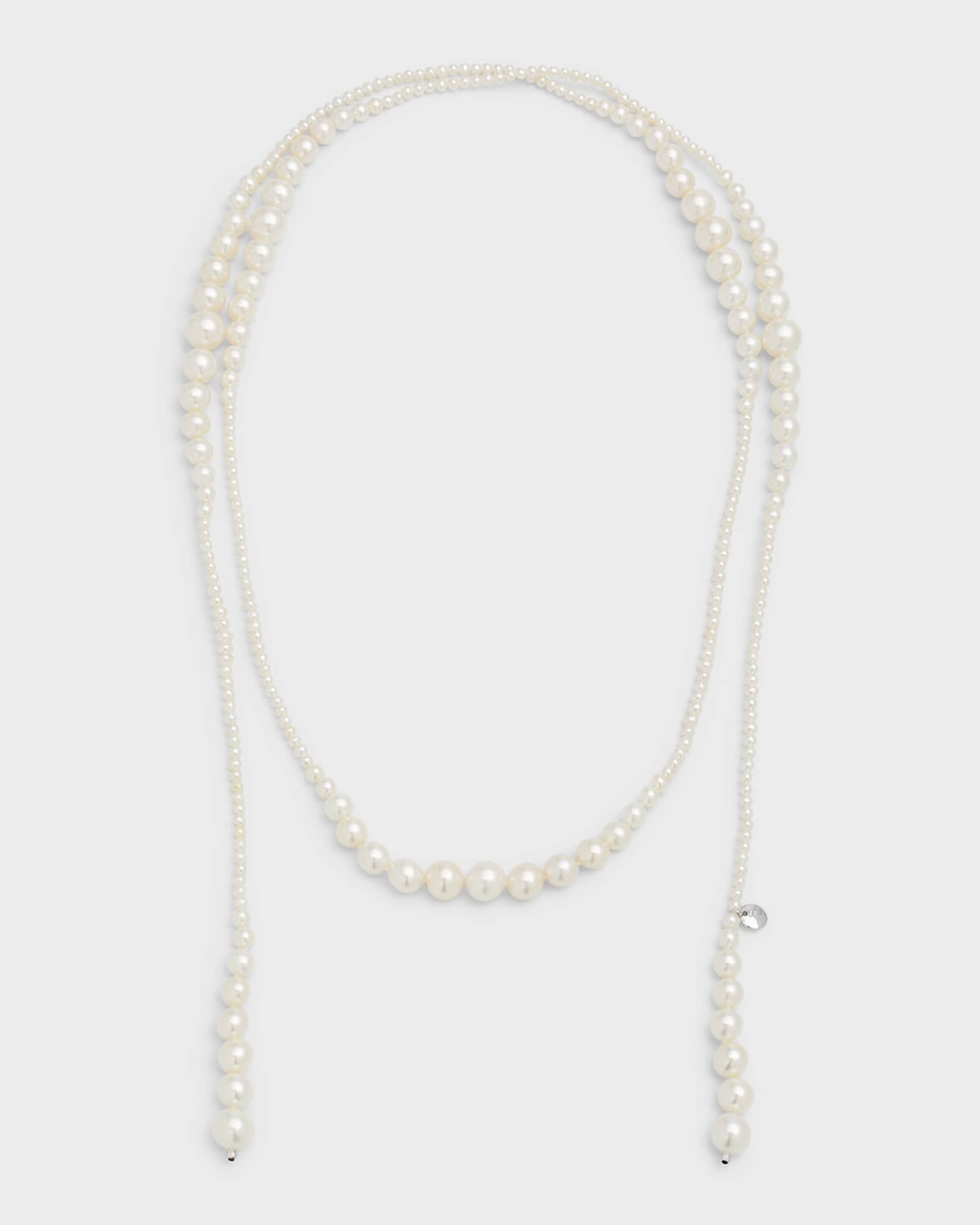 18K White Gold Freshwater Pearl Lariat, 3-10mm 0