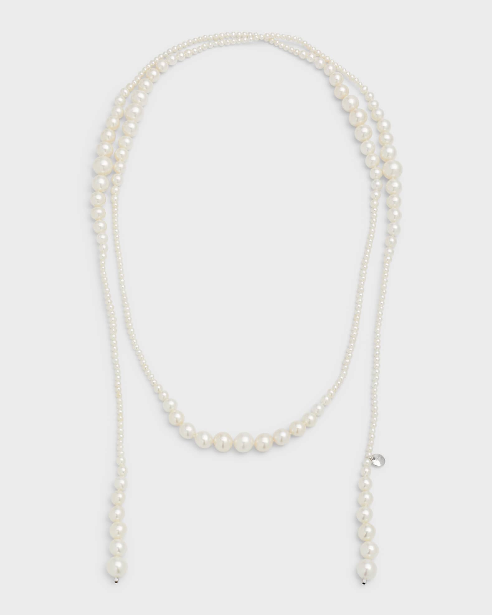 Utopia 18K White Gold Freshwater Pearl Lariat, 3-10mm | Neiman Marcus