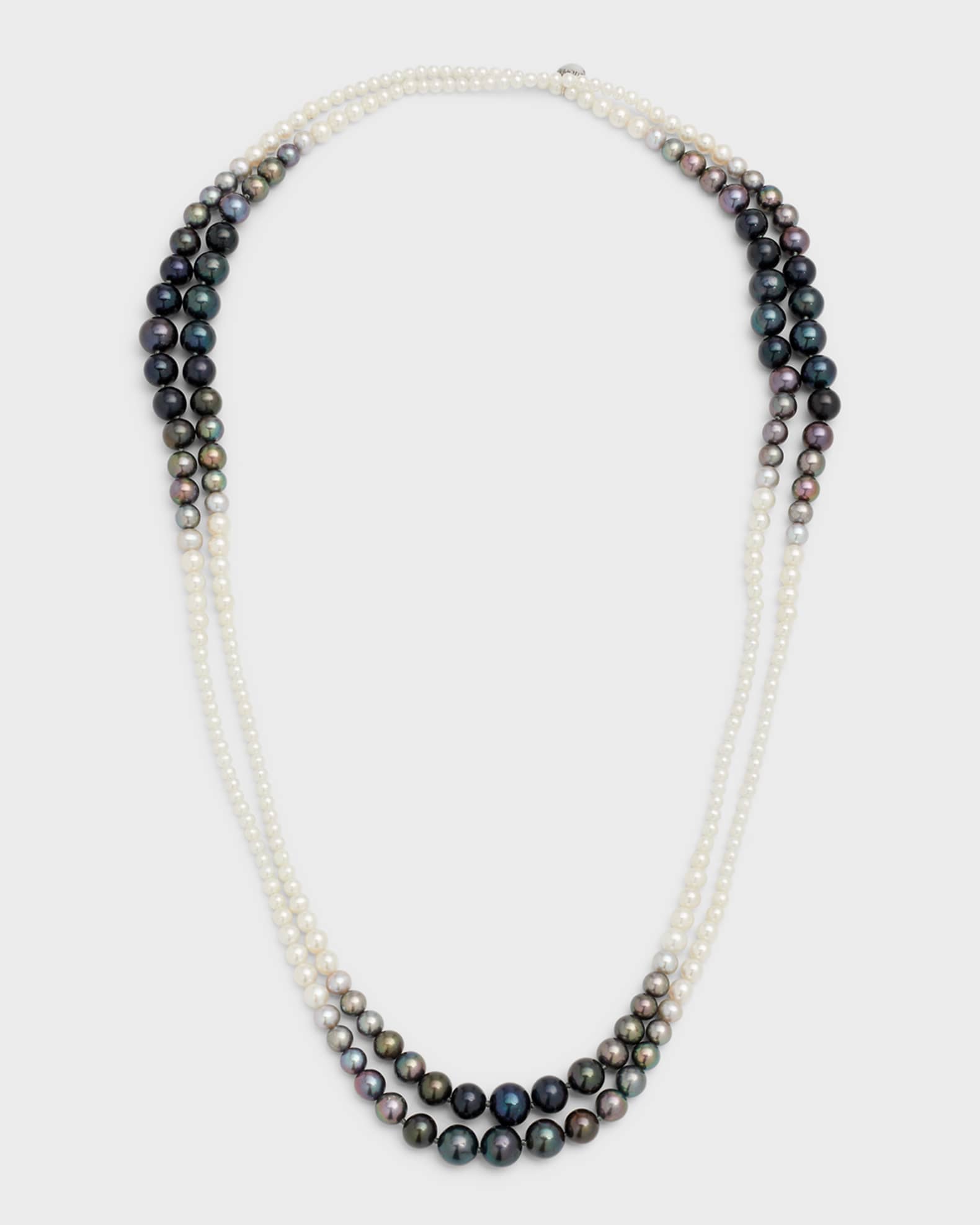 18K White Gold Necklace with Multihued Pearls, 3-9mm 0