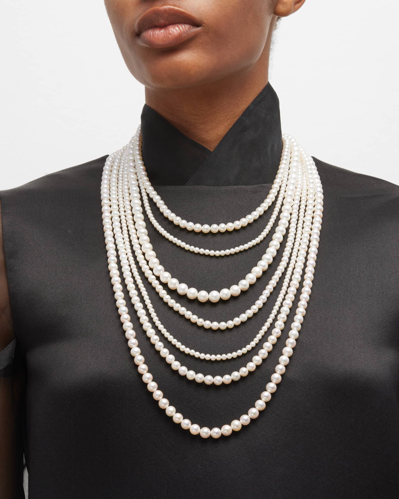 18K White Gold Necklace with Freshwater Pearls, 3.5-8.5mm 1