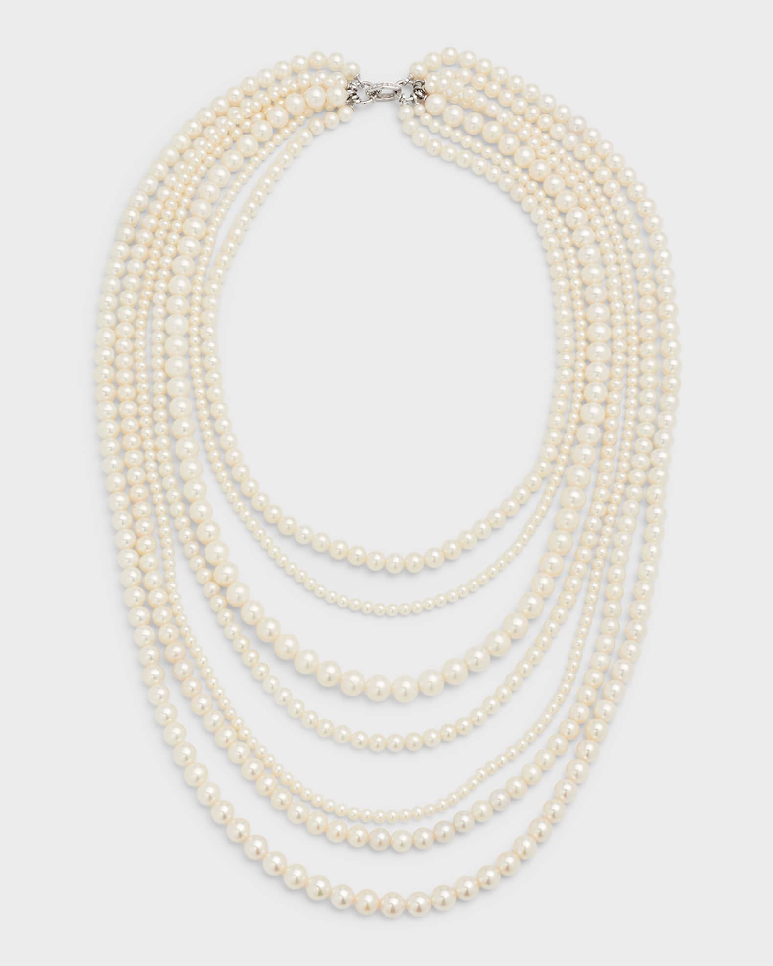 18K White Gold Necklace with Freshwater Pearls, 3.5-8.5mm 0