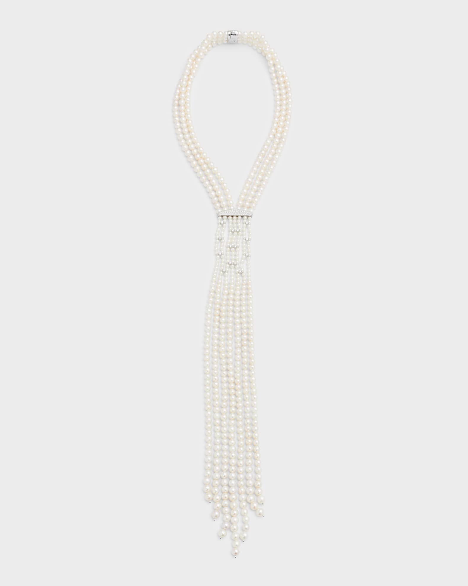 Pearl Tie Necklace with Diamonds 0