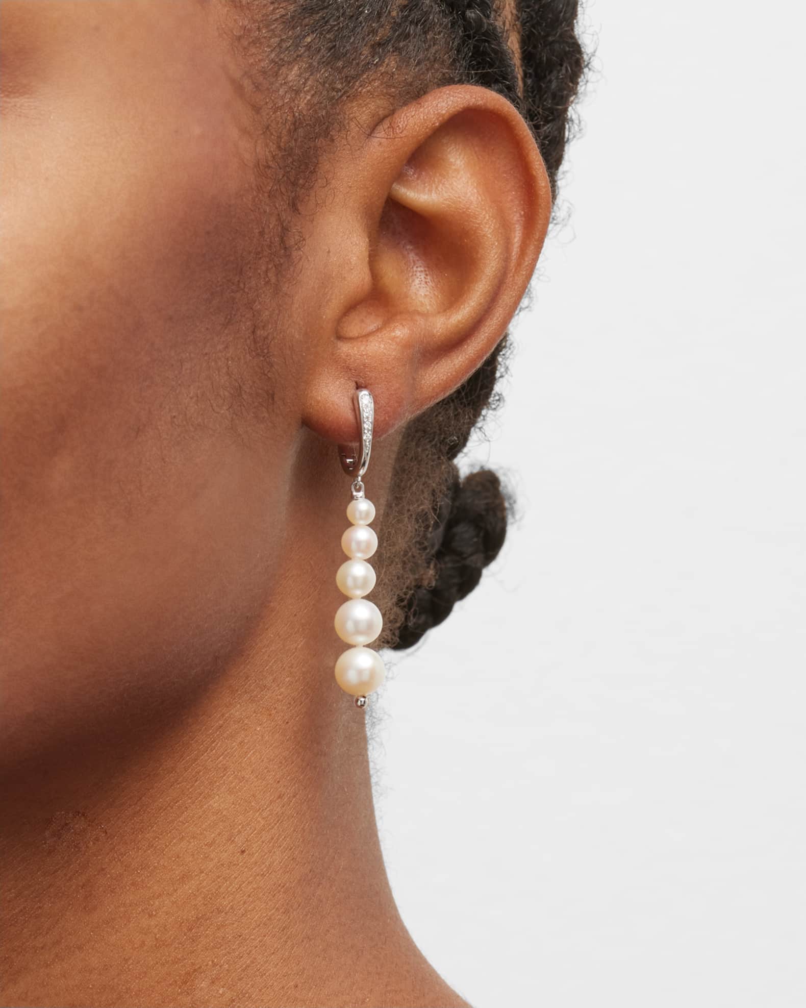 Graduated Pearl & Diamond Clip-On Earrings 1