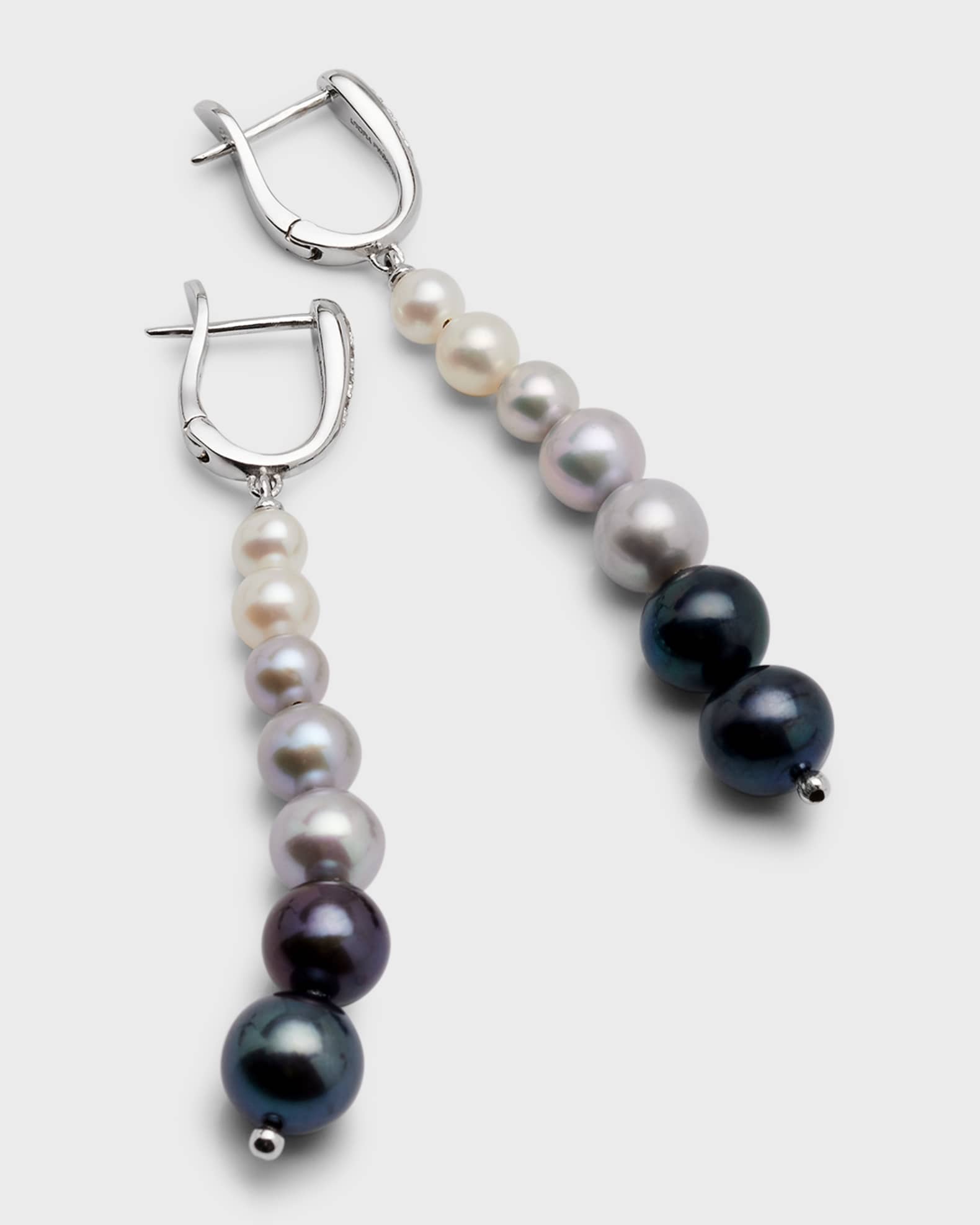 Utopia 18K White Gold Earrings with Diamonds and Graduating Pearls, 4