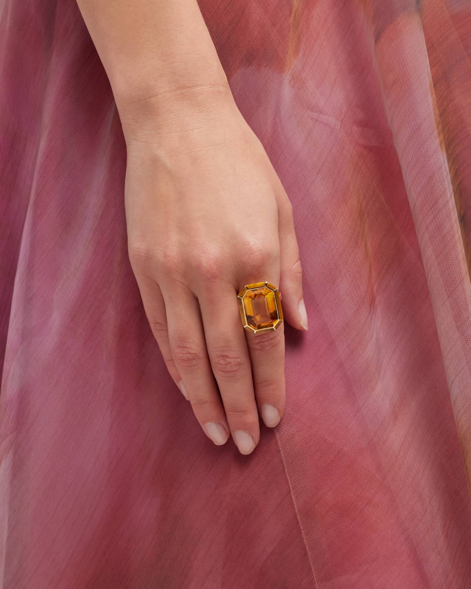 18K Yellow Gold Emerald-Cut Citrine Ring With Tiger Eye  1