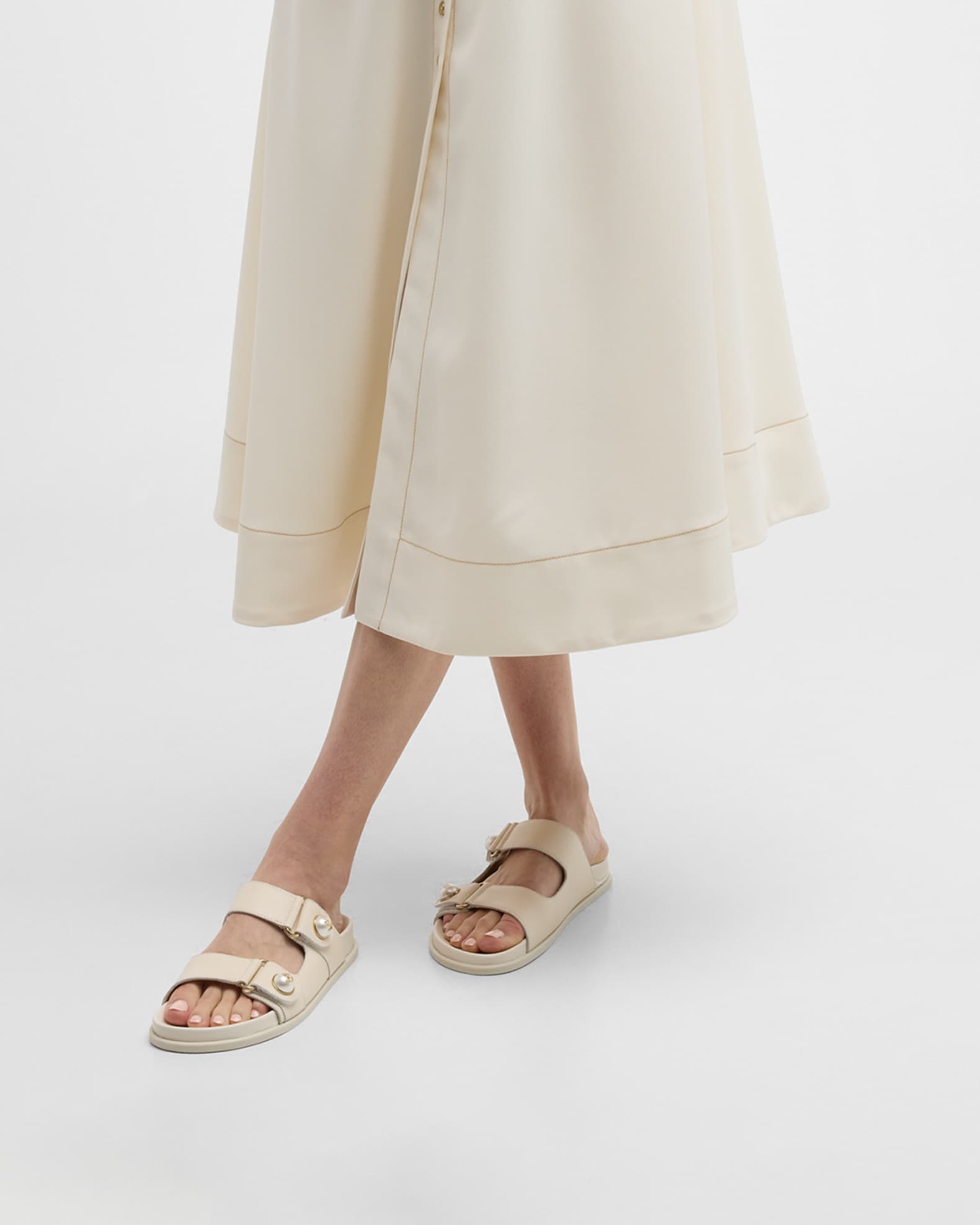 Fayence Pearly-Button Slide Sandals 1