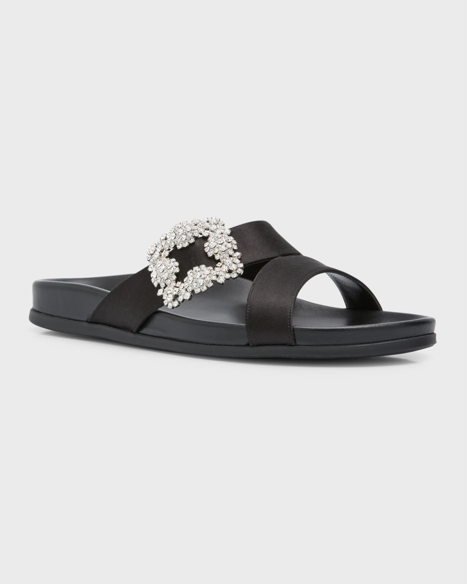 [MANOLO BLAHNIK] CHILANGHIサンダル サテン クリスタルバックル Manolo Blahnik Chilanghi Crystal Buckle Slide Sandals