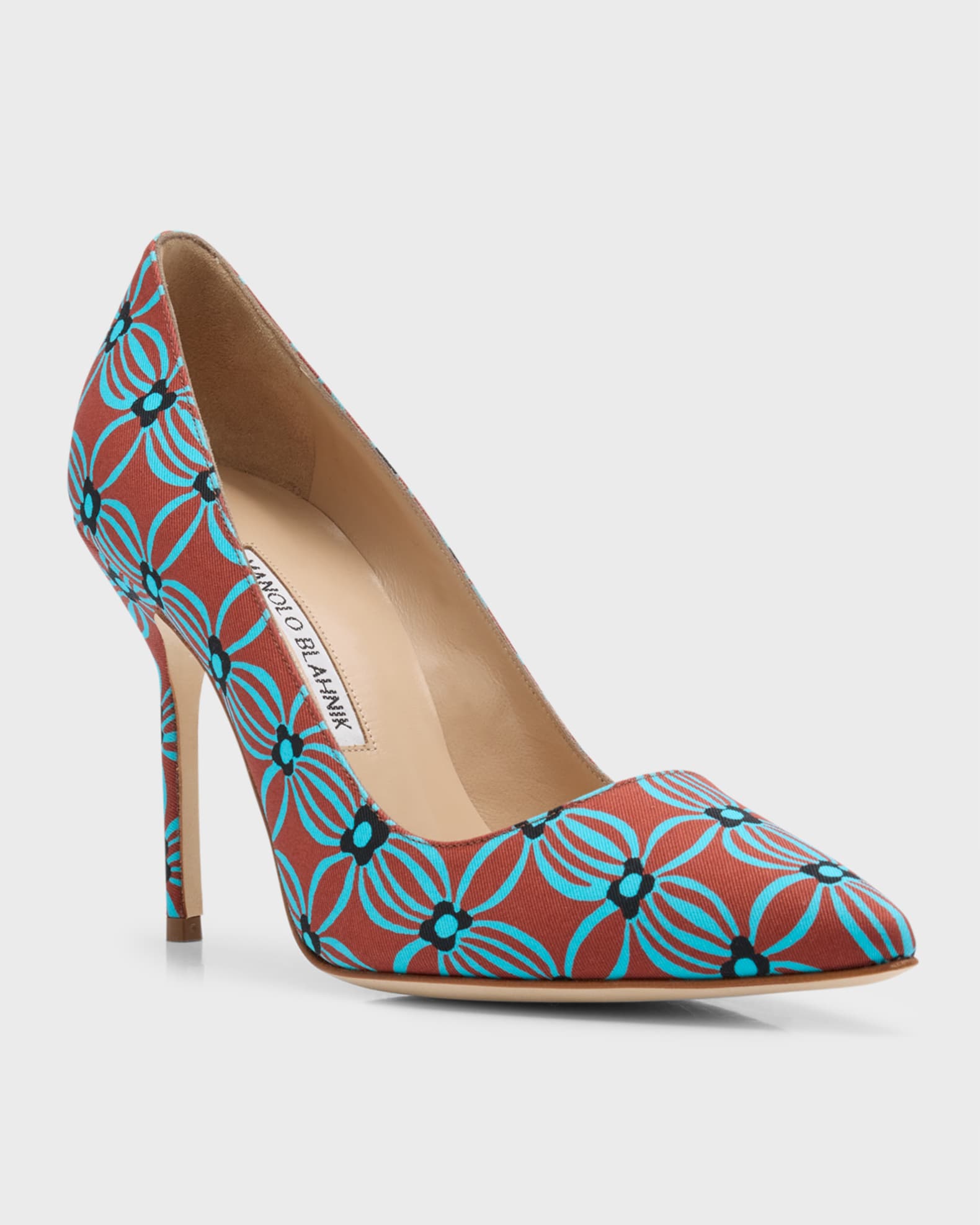 Manolo Blahnik BB 105mm Floral Cotton Stiletto Pumps