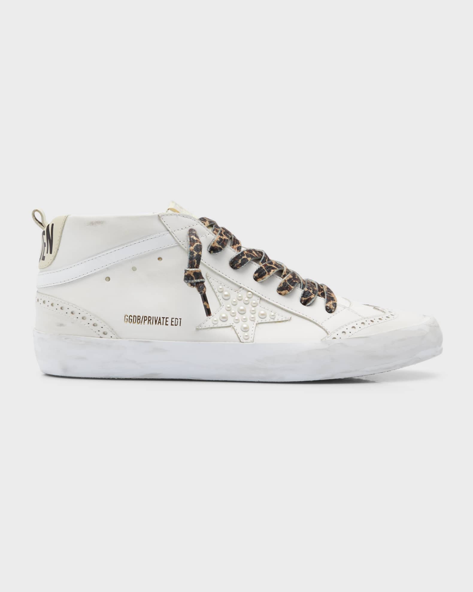 Golden Goose Mid Star Leather Pearly Wing-Tip Sneakers | Neiman Marcus