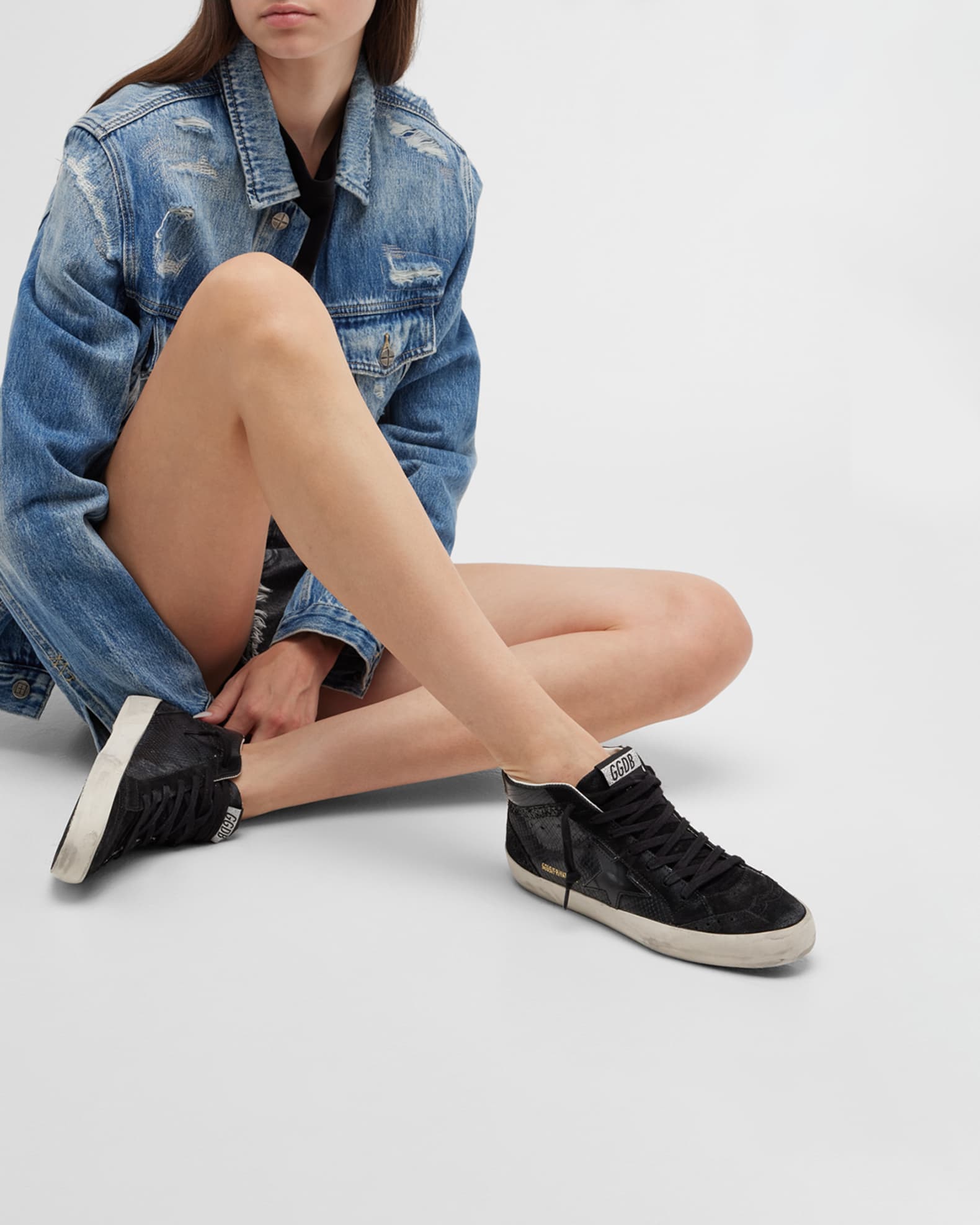 Mid Star Wing-Tip Snake-Embossed Faux-Leather Sneakers 1