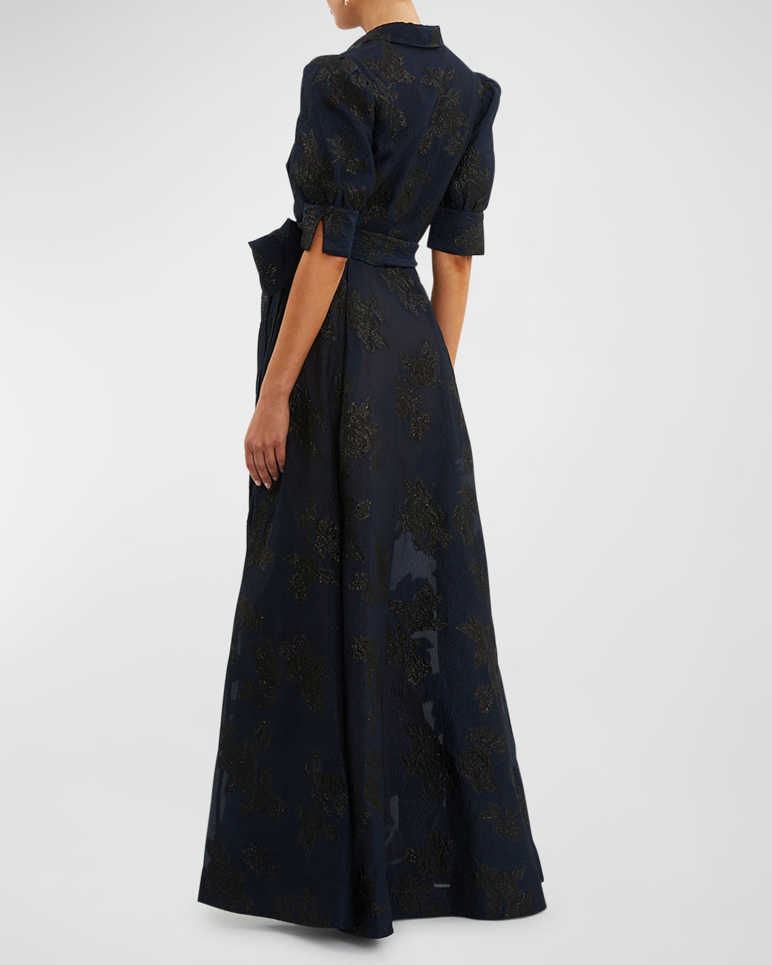 REBECCA VALLANCE Antoinette Puff-Sleeve Jacquard Shirt Gown | Neiman Marcus