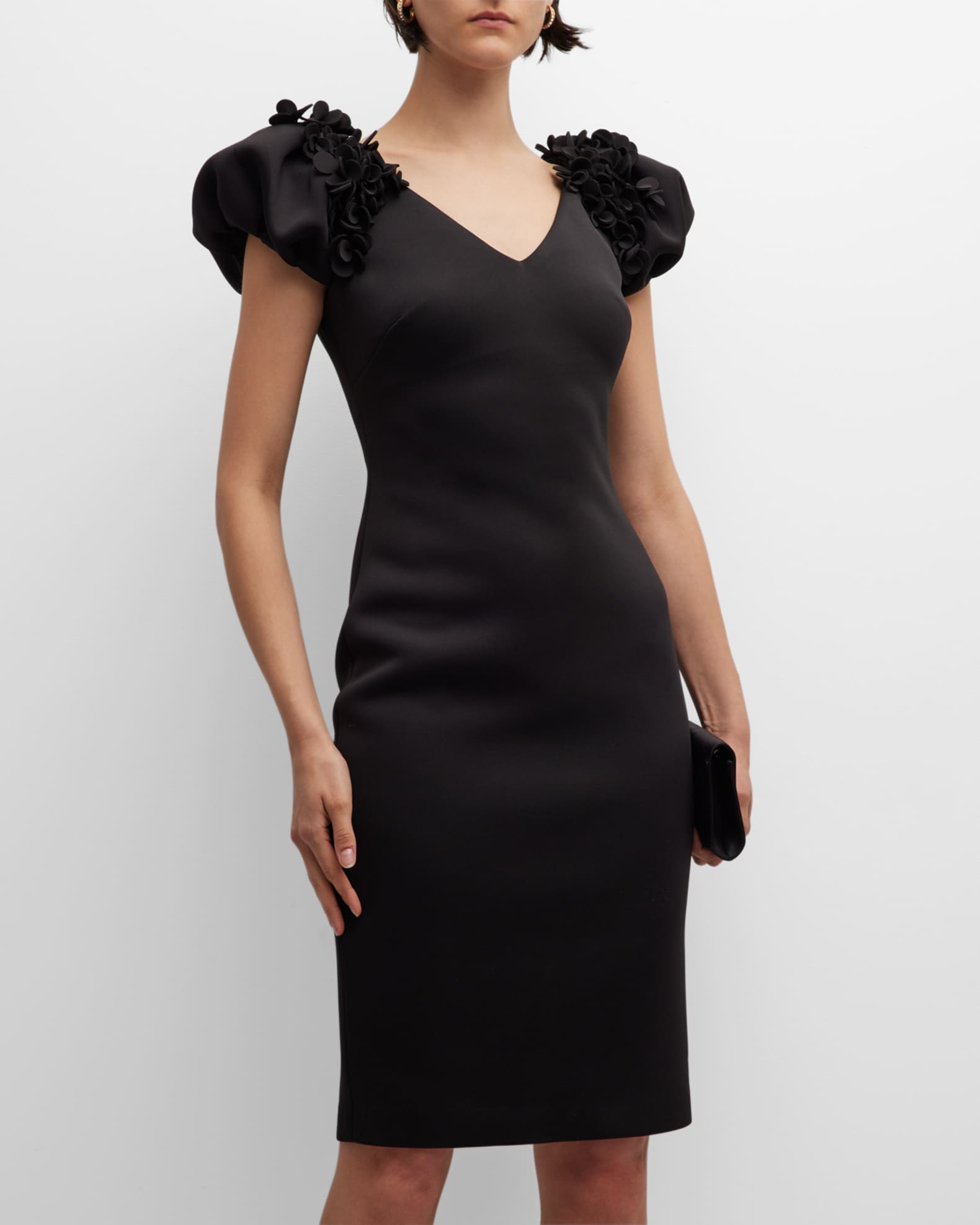 Badgley Mischka Collection Petal Puff-Sleeve Bodycon Midi Dress ...