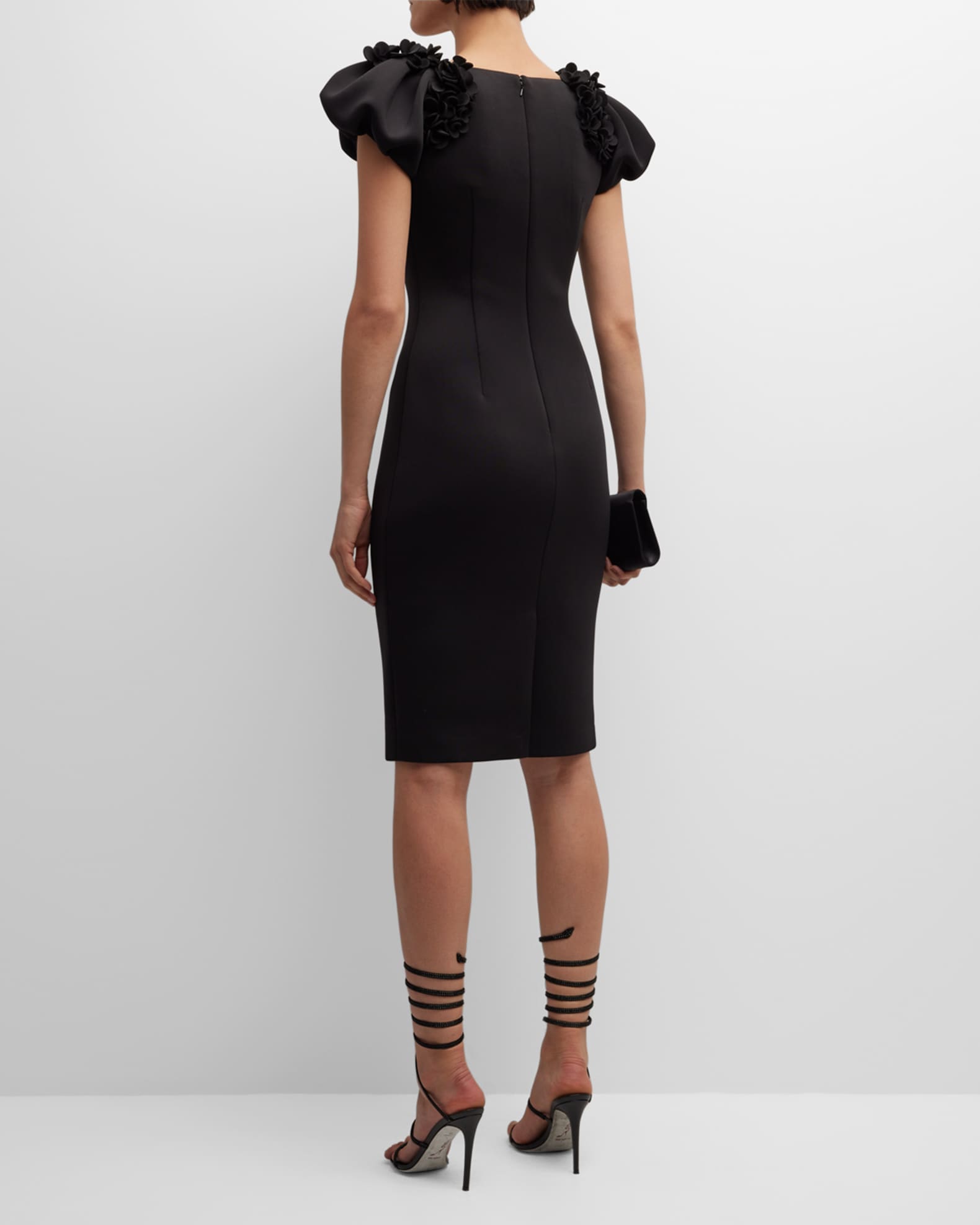 Badgley Mischka Collection Petal Puff-Sleeve Bodycon Midi Dress ...