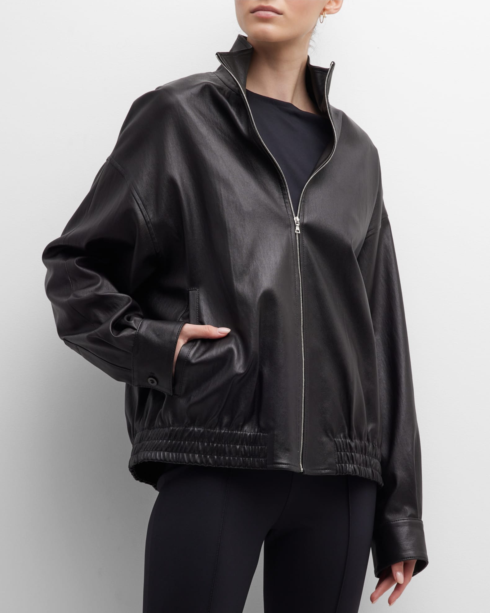 Louis Vuitton Black Leather Cropped Zip Front Jacket M Louis