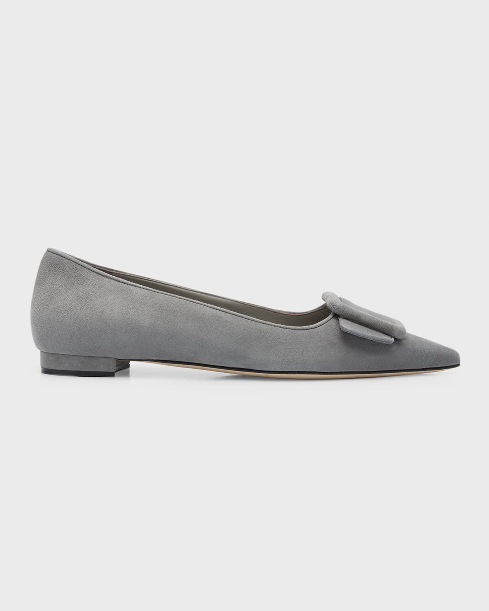 Manolo Blahnik Maysale Suede Buckle Ballerina Flats