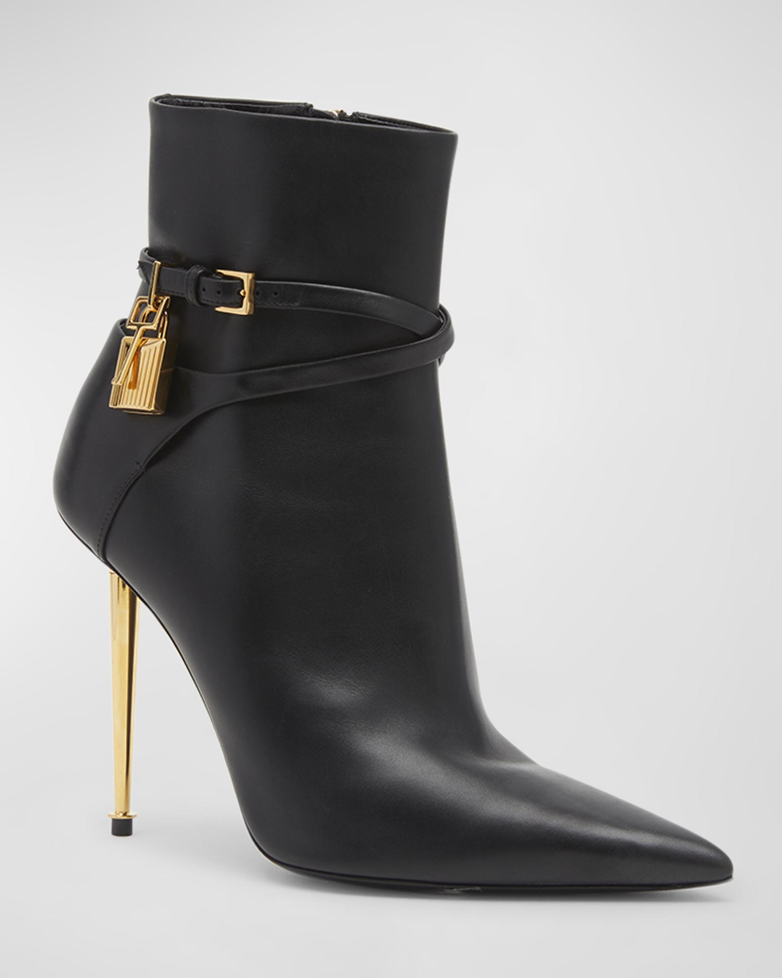 TOM FORD Lock 105mm Leather Ankle Booties | Neiman Marcus