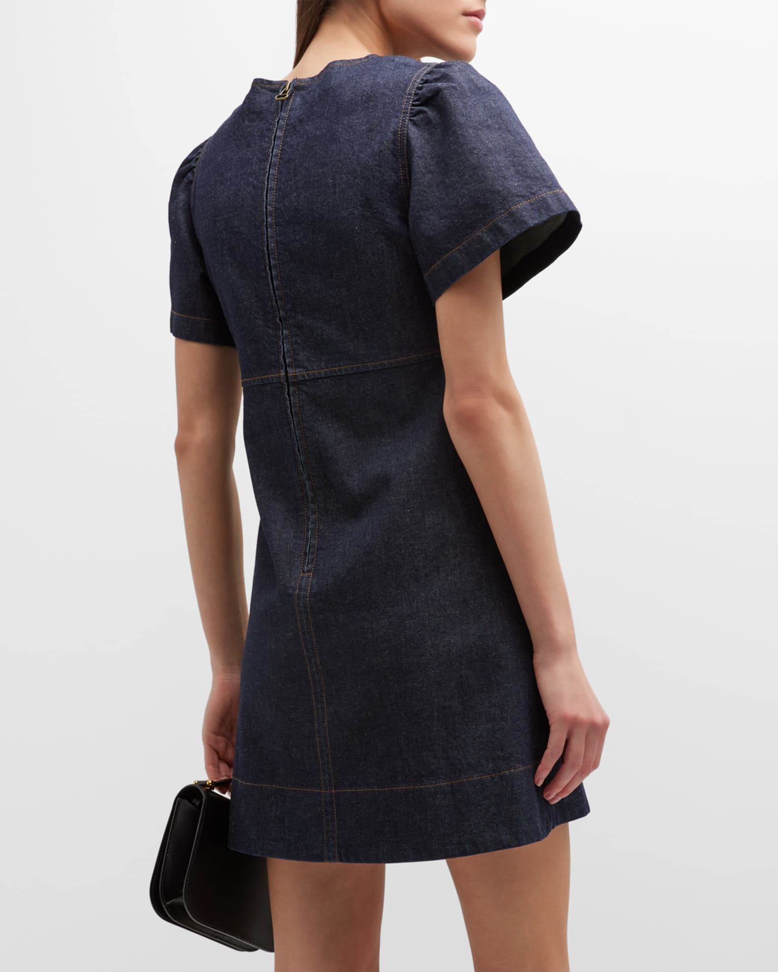 Tanya Taylor Antonella Contrast-Stitch Denim Mini Dress | Neiman Marcus