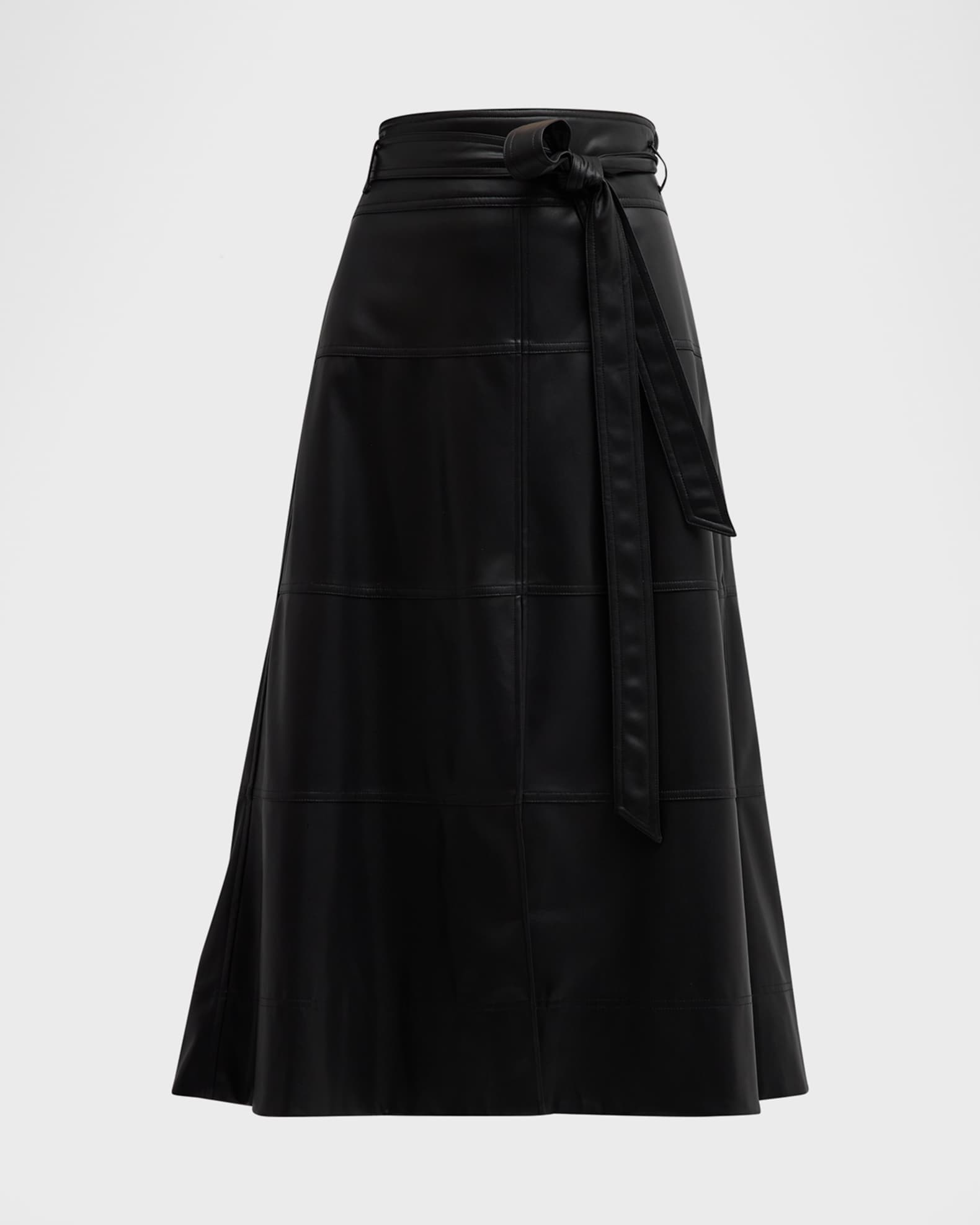 Hudson Faux Leather Belted Tiered Seam Midi Skirt 0