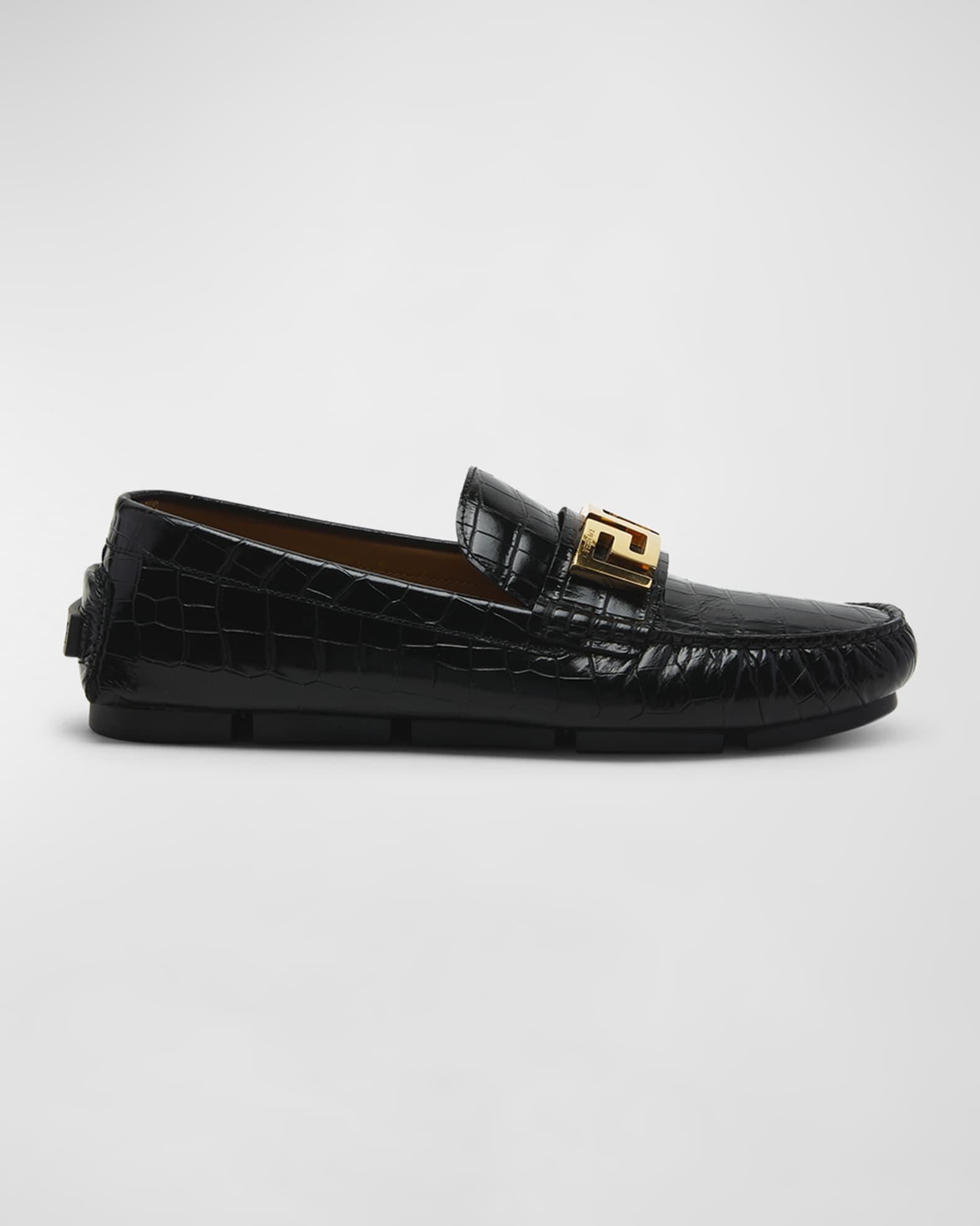 Versace Men's Croc-Effect Greca Driving Shoes | Neiman Marcus