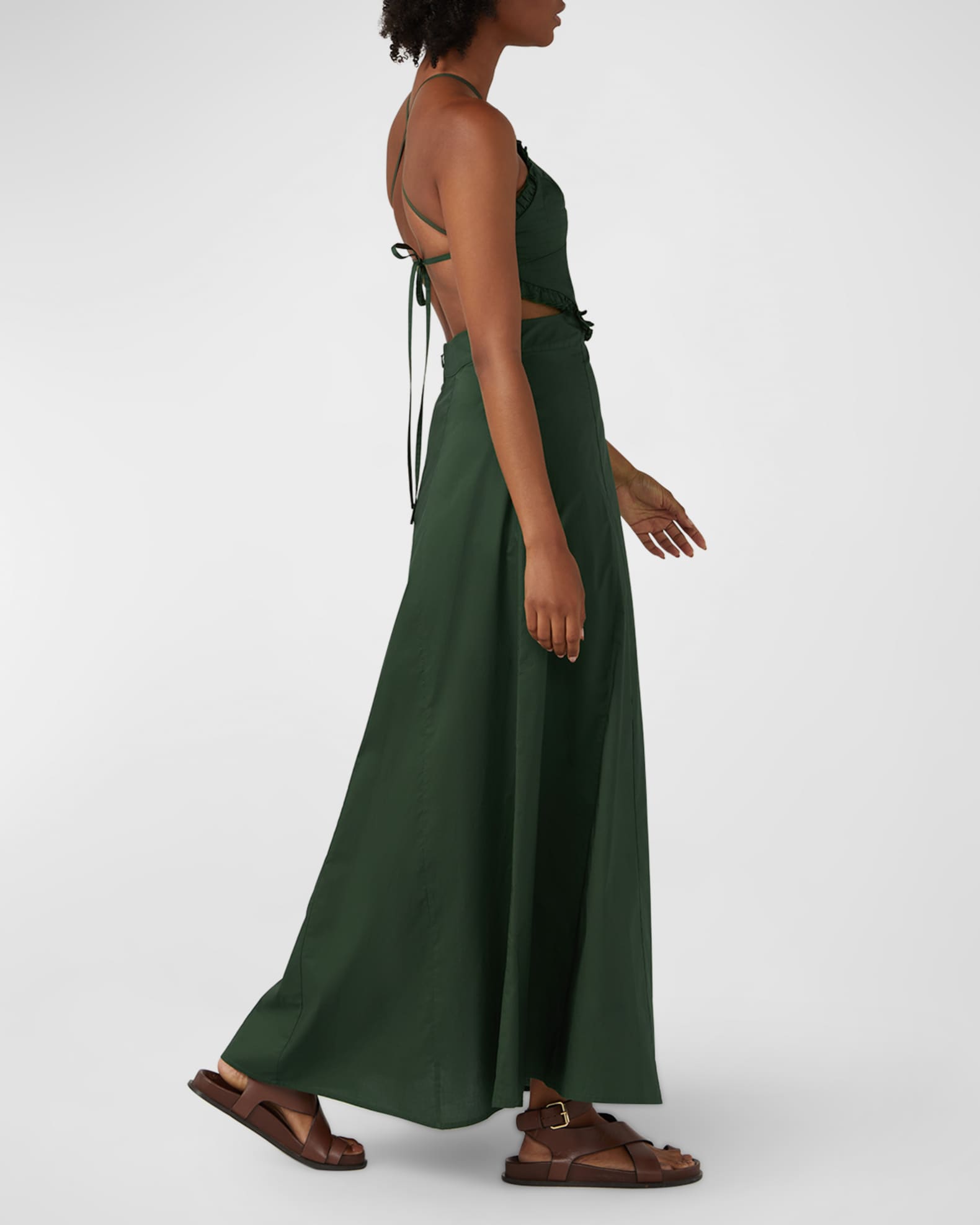 Floral-Print Crepe Tie-Back Halter Maxi Dress: TAUPE
