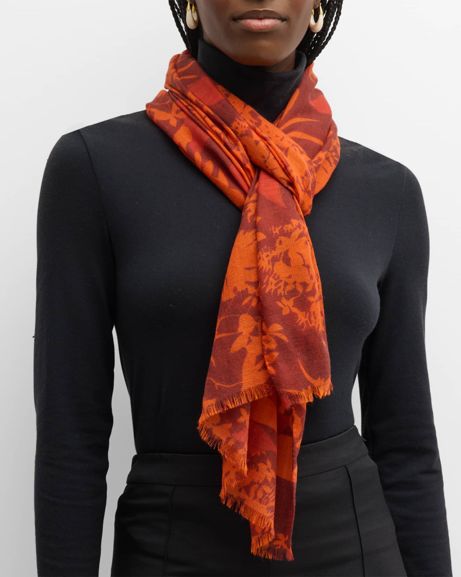 ETRO graphic-print frayed-hem scarf - Red