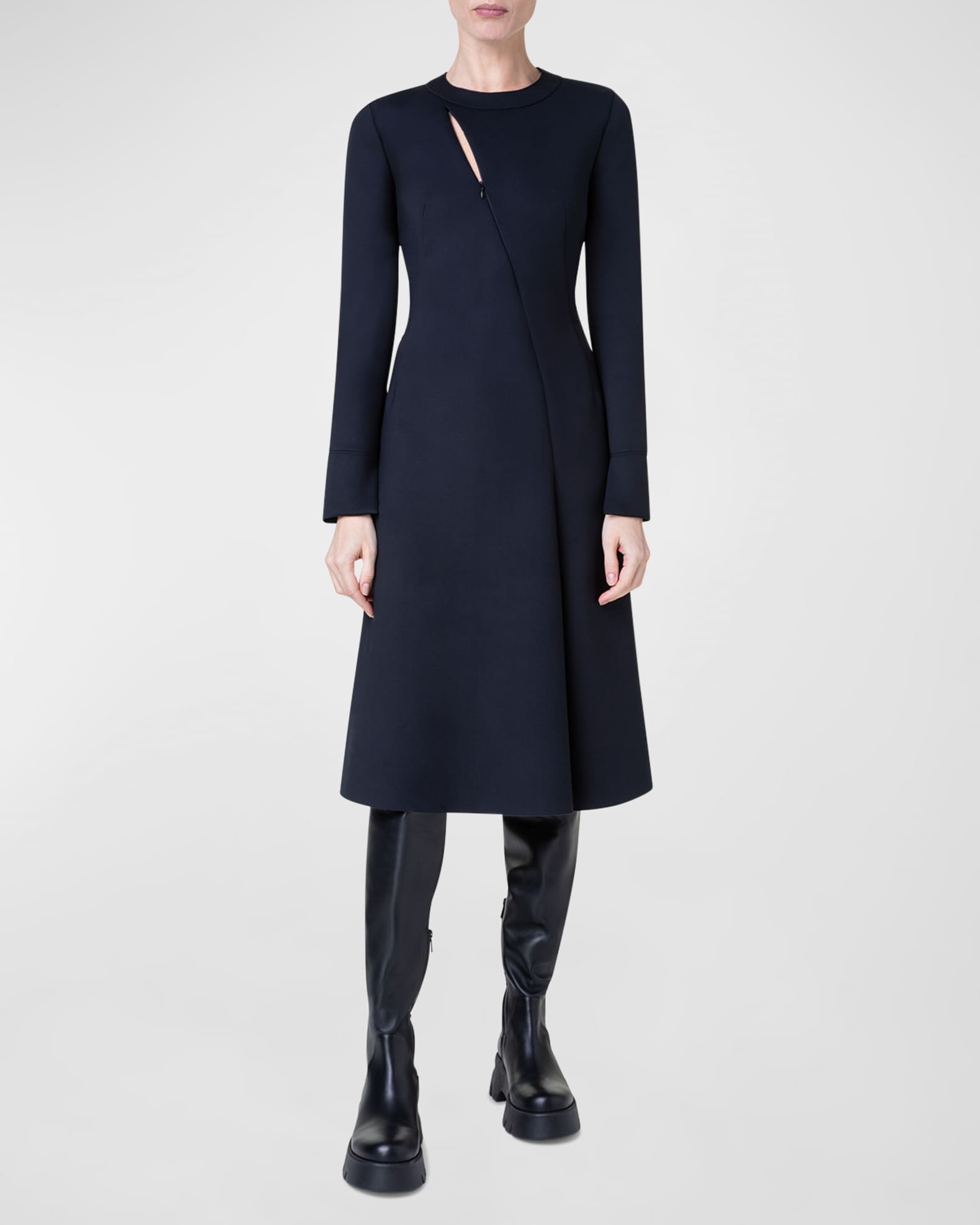 Akris Neoprene Midi Dress with Front Zip Detail Neiman Marcus