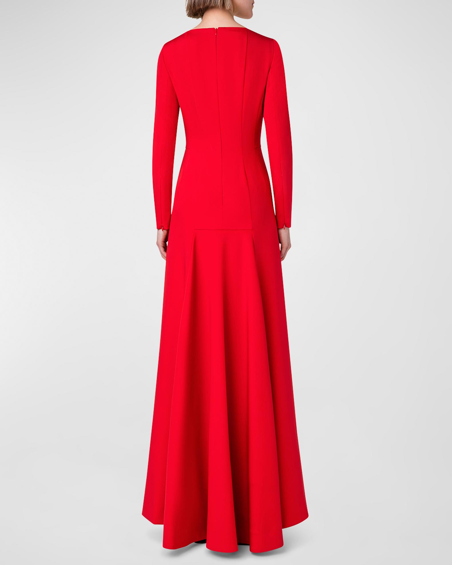 Akris Red Long-Sleeve Godet Back Gown | Neiman Marcus