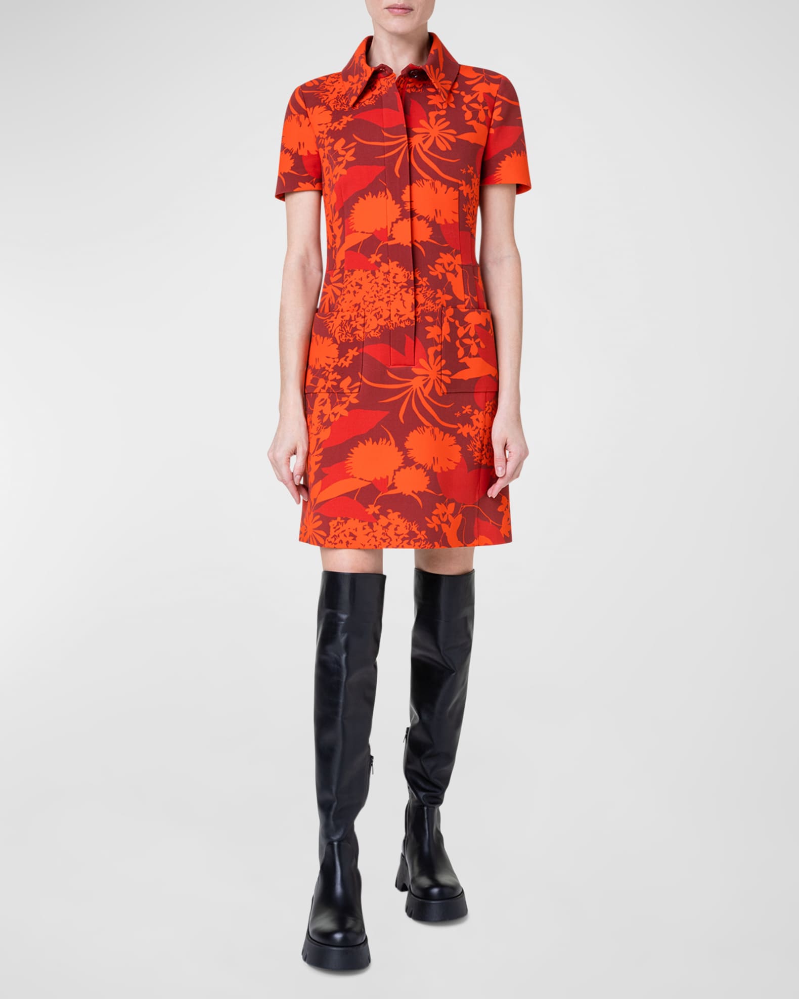 Akris Abraham Flower Print Wool Shirtdress