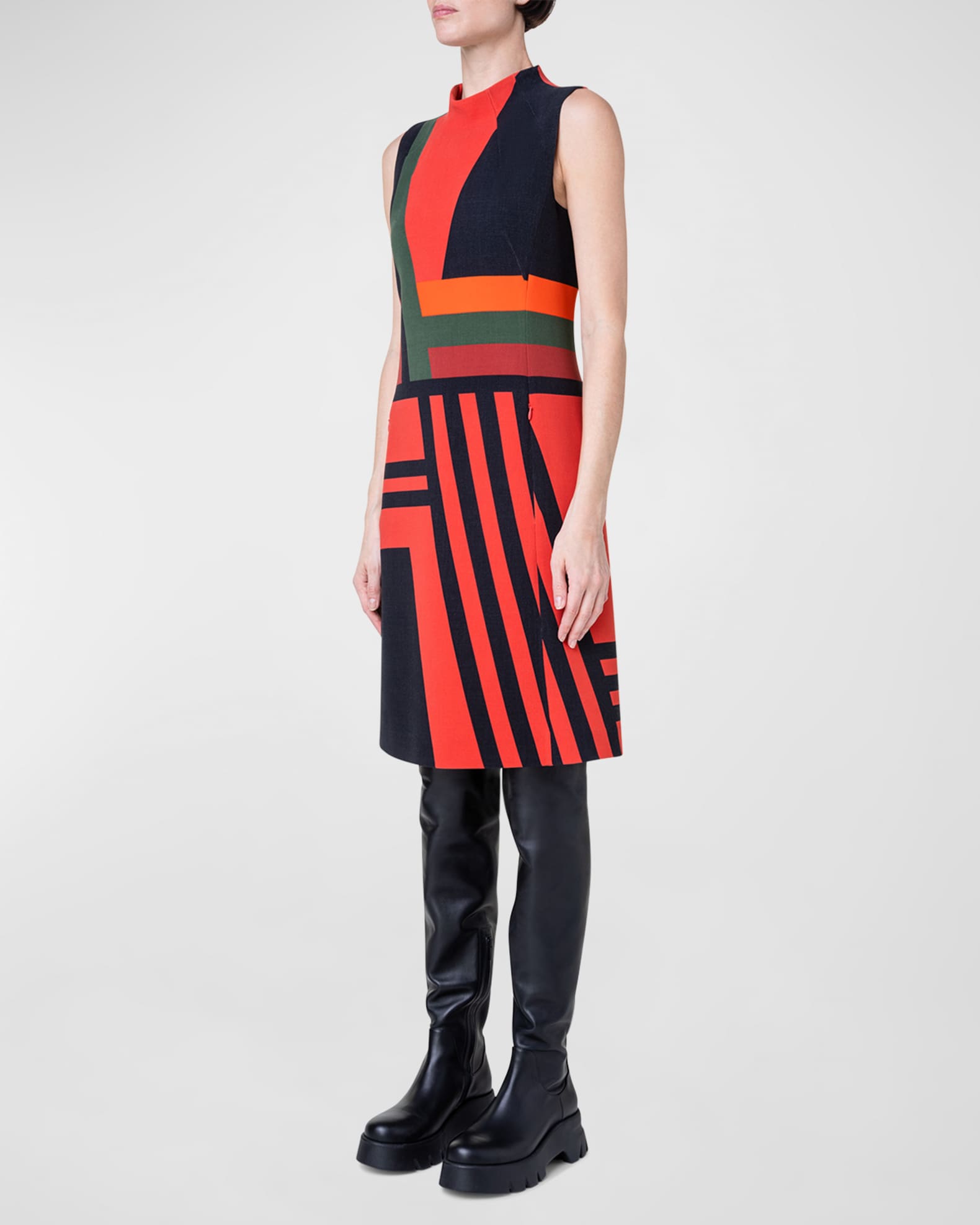 Akris Wool ZigZag Trapezoid Printed Sheath Dress Neiman Marcus