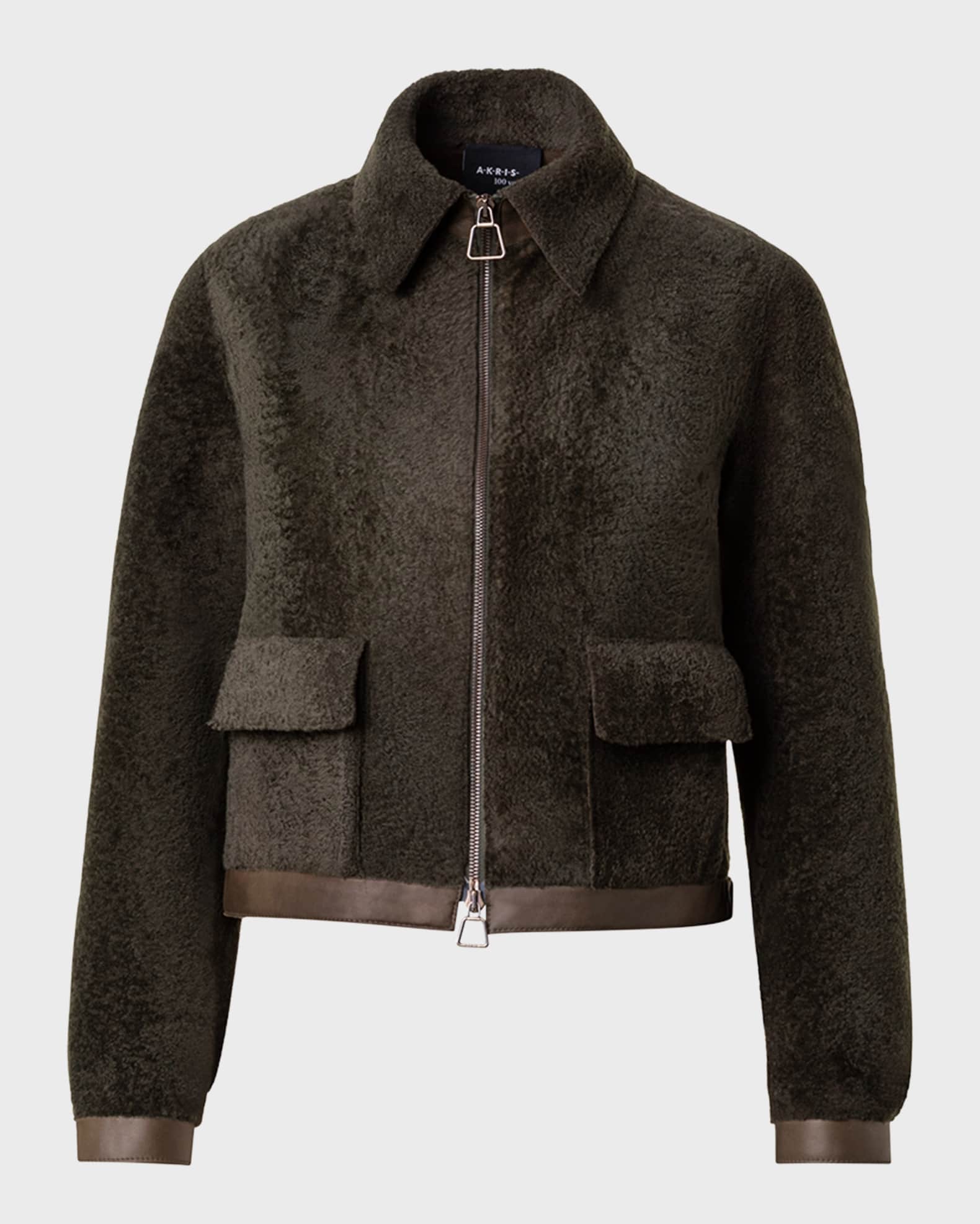 Akris Shearling Short Jacket with Leather Trim