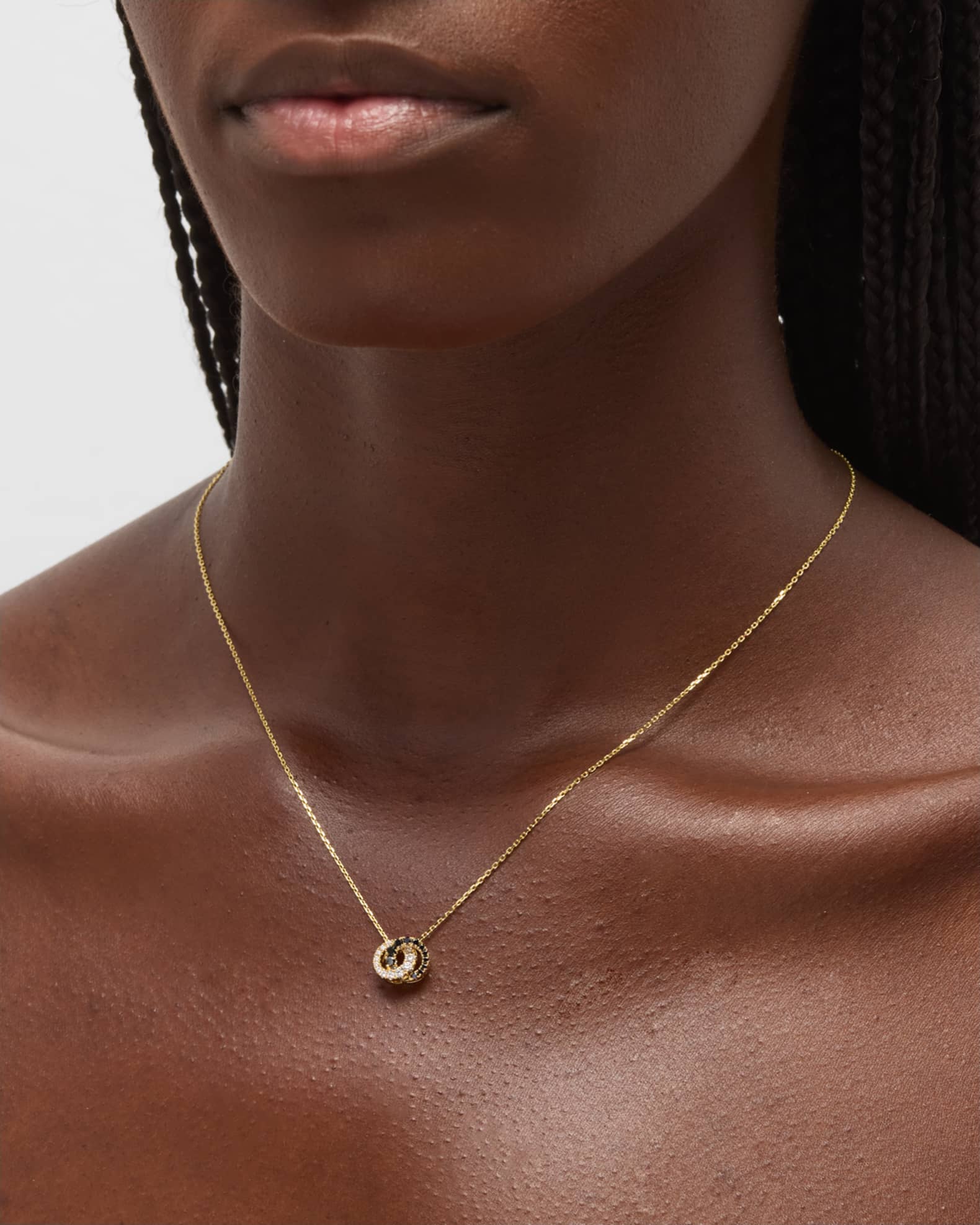 18K Yellow Gold Mini Love Necklace with Half Black and White Diamond Pendant 1