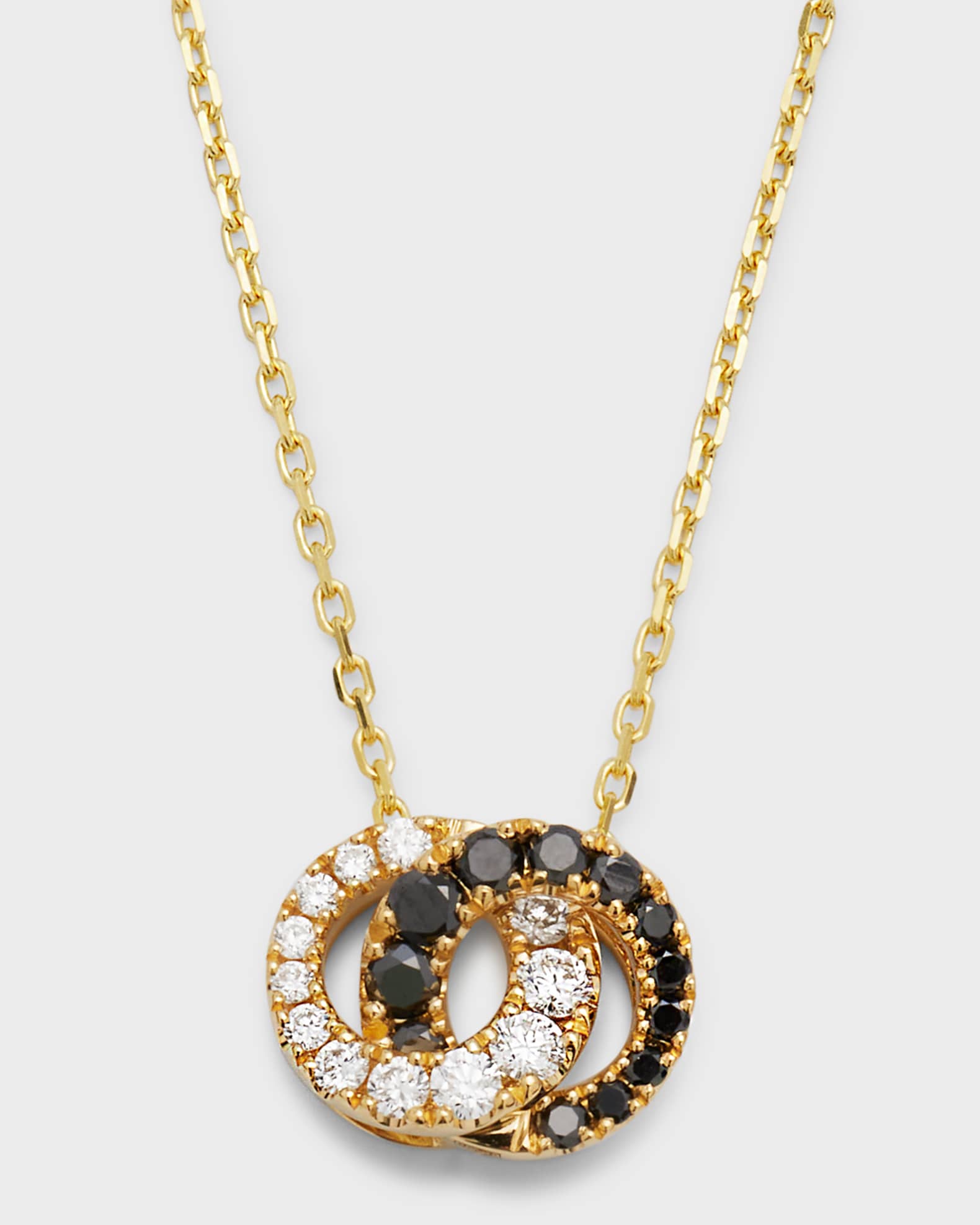 18K Yellow Gold Mini Love Necklace with Half Black and White Diamond Pendant 0