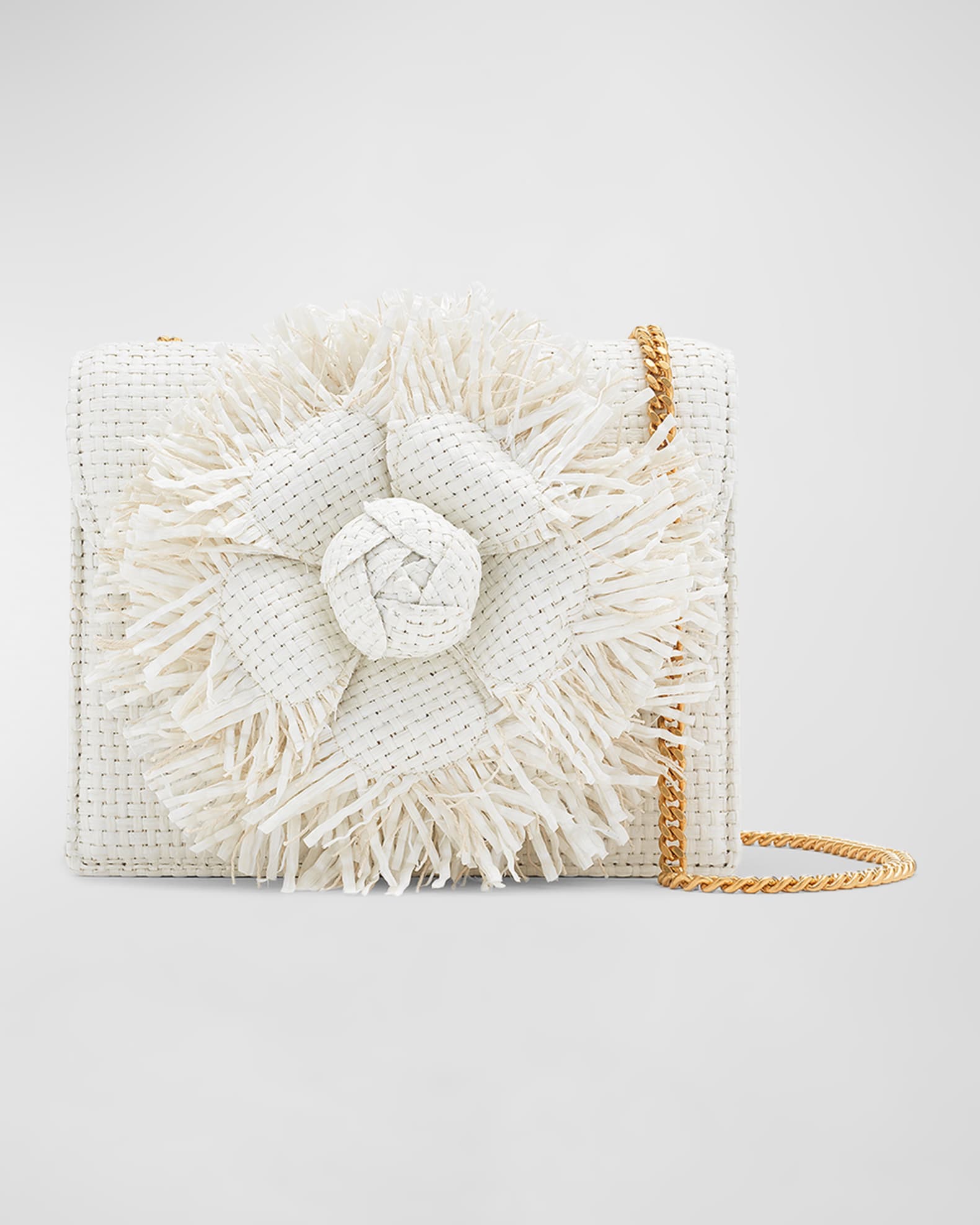 Oscar de la Renta Mini Fringe Flower Raffia Shoulder Bag