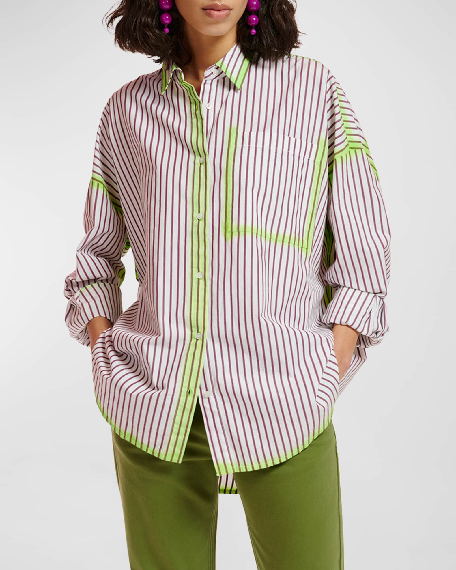 Essentiel Antwerp Dala Striped Cotton Brushstroke Oversize Shirt ...