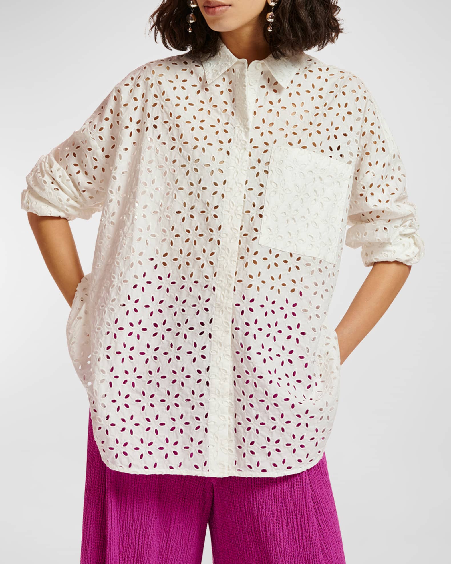 Essentiel Antwerp Dreezy Oversized Embroidered Cotton Shirt | Neiman Marcus