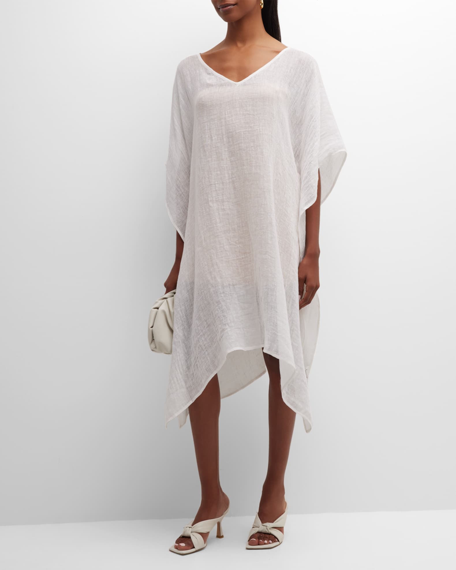 Eileen Fisher Handkerchief Kimono-Sleeve Linen Caftan | Neiman Marcus