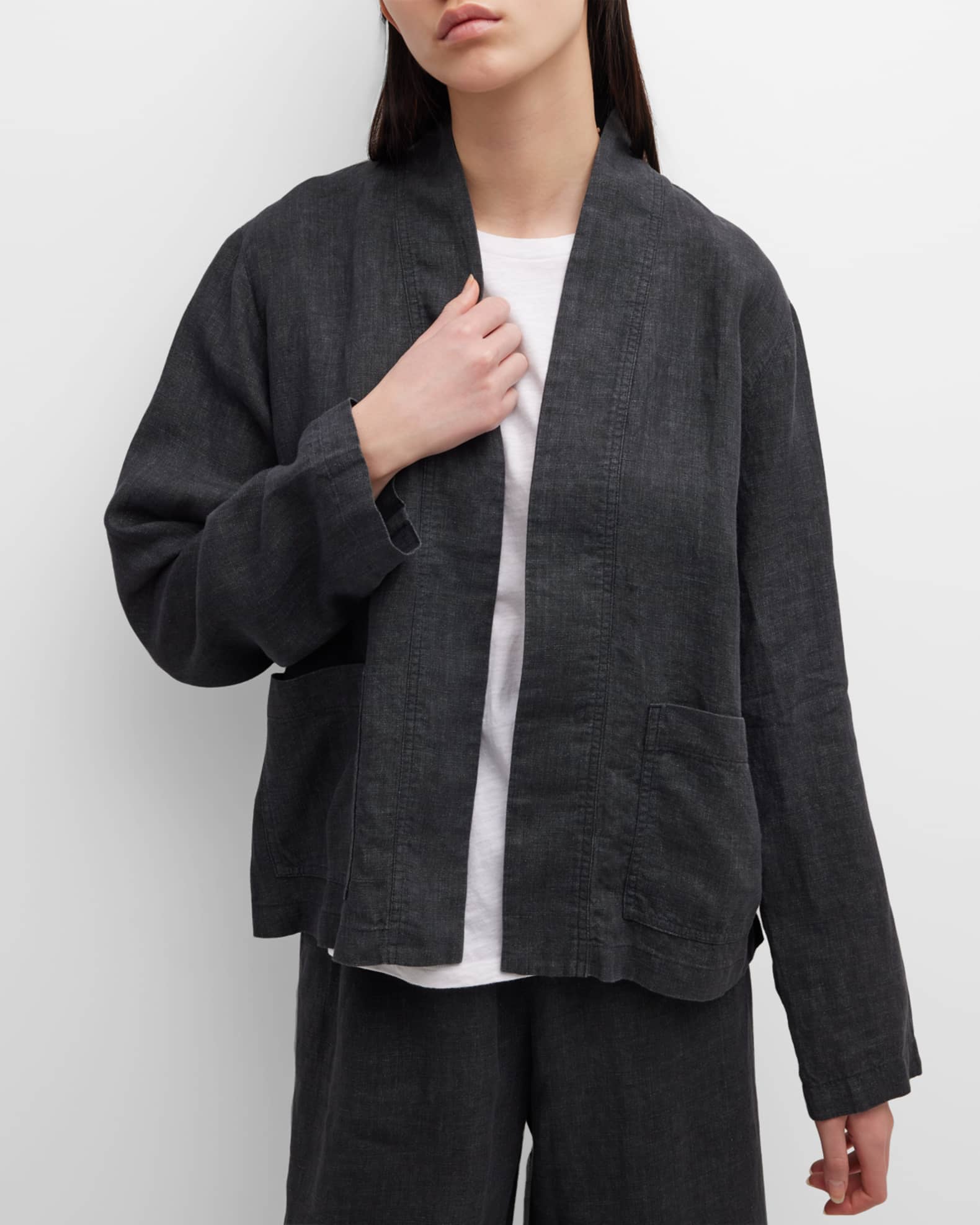 Eileen Fisher Open-Front Organic Linen Jacket | Neiman Marcus