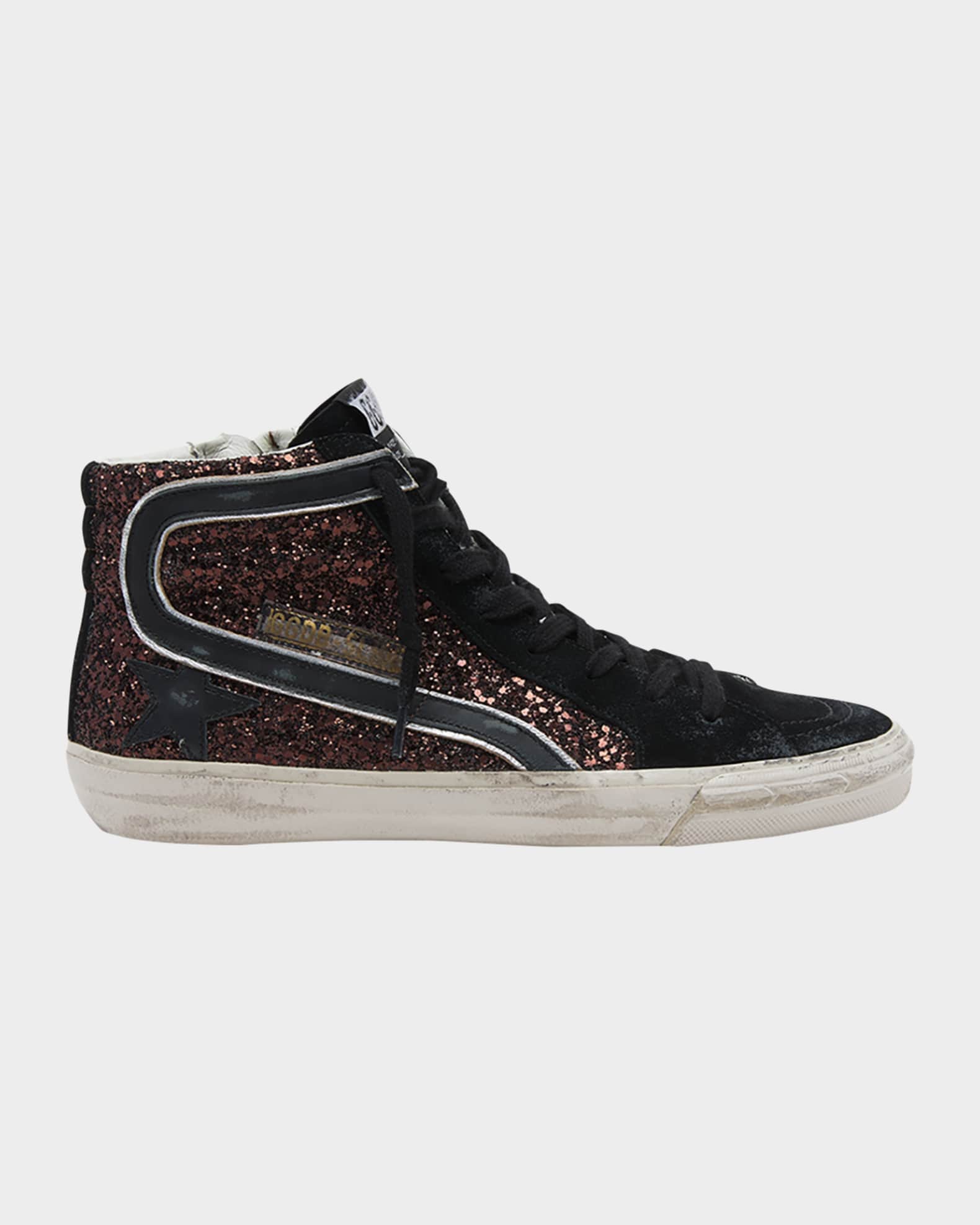 Slide Mid-Top Glitter Leather Sneakers 0