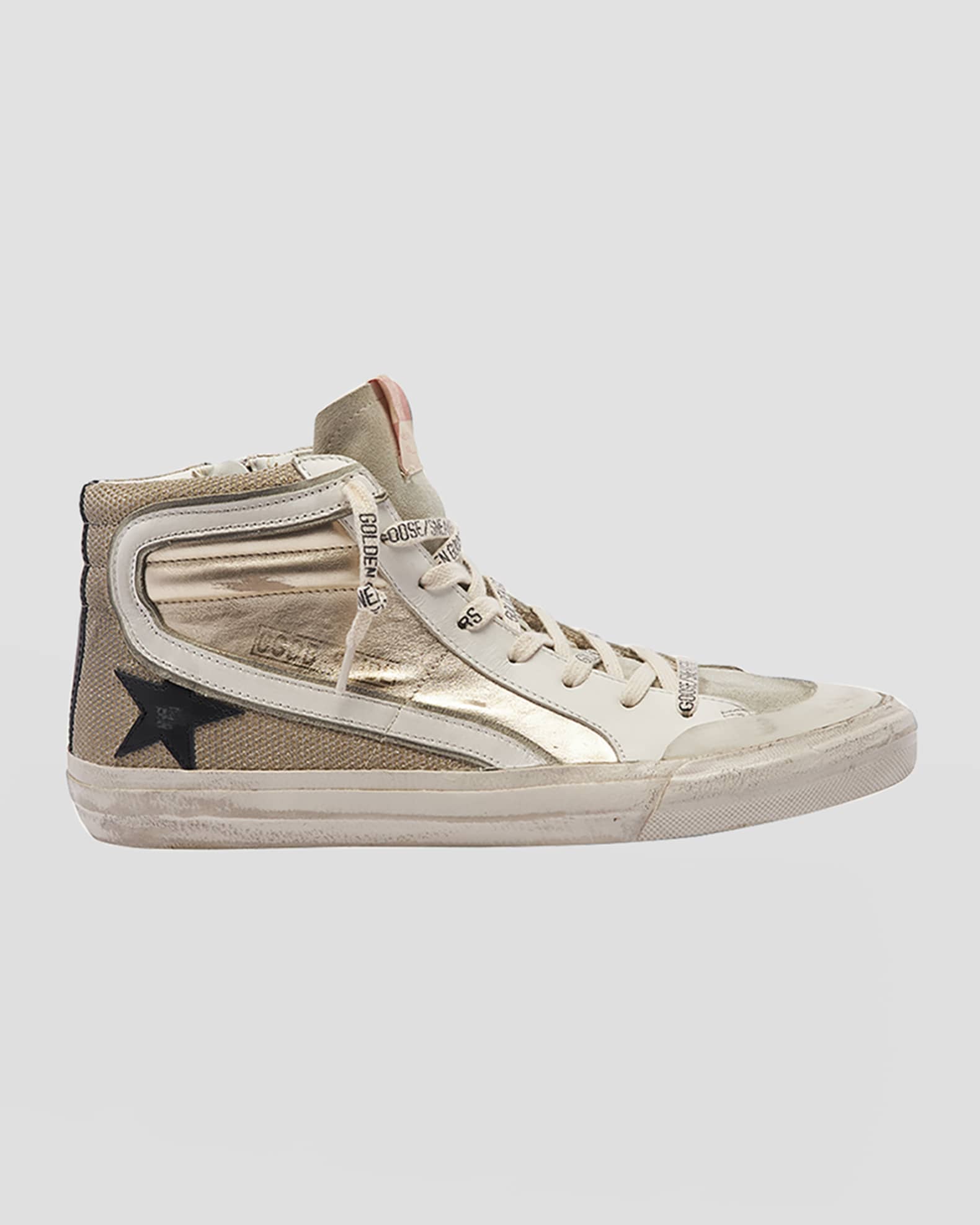 Golden Goose Slide Mid-Top Metallic Leather Sneakers | Neiman Marcus