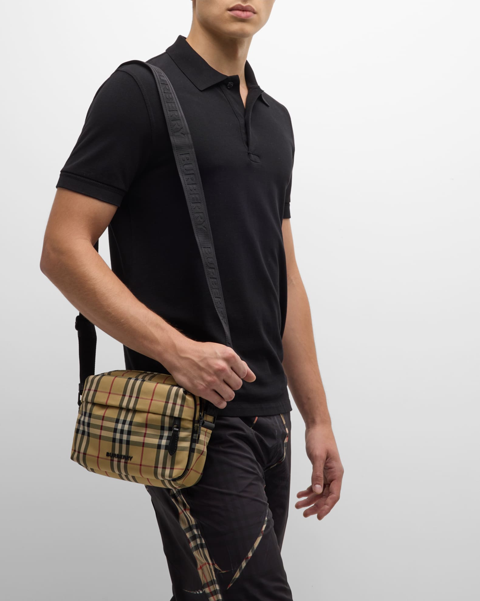 Burberry Men's Freddie Mesh Check Crossbody Bag