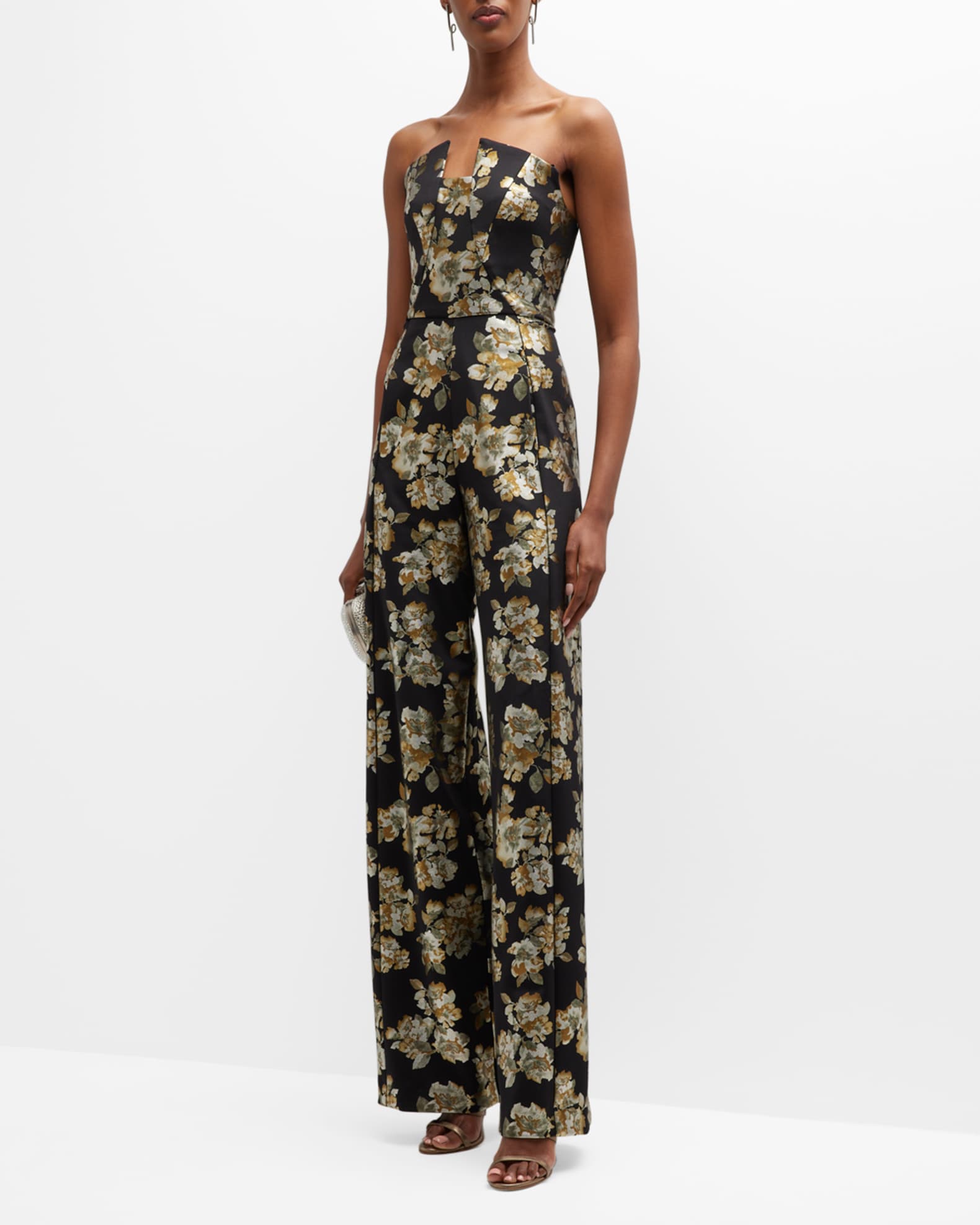 Black Halo Lena Strapless Floral-Print Jumpsuit | Neiman Marcus