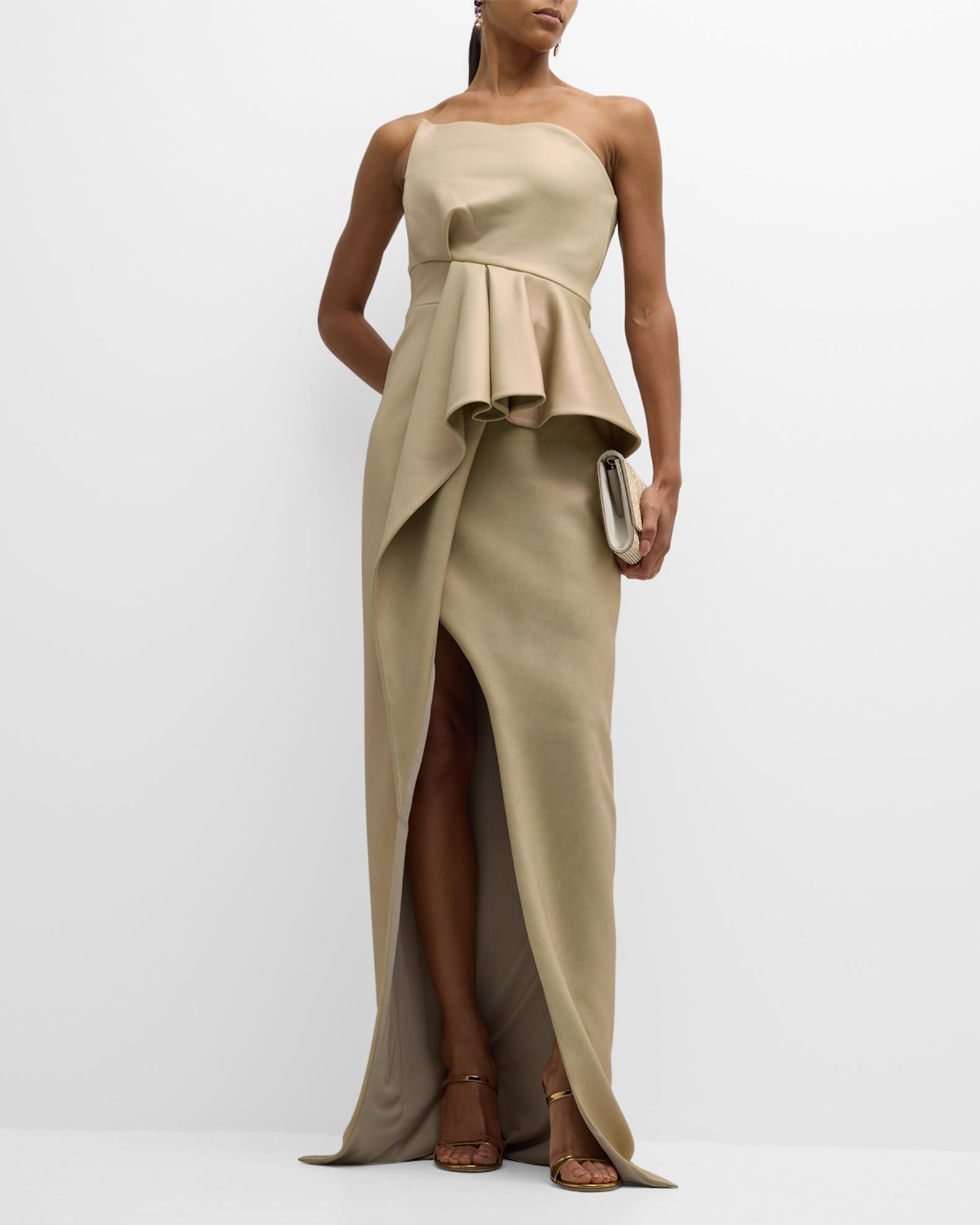 Black Halo Jonas Strapless Ruffle Column Gown | Neiman Marcus