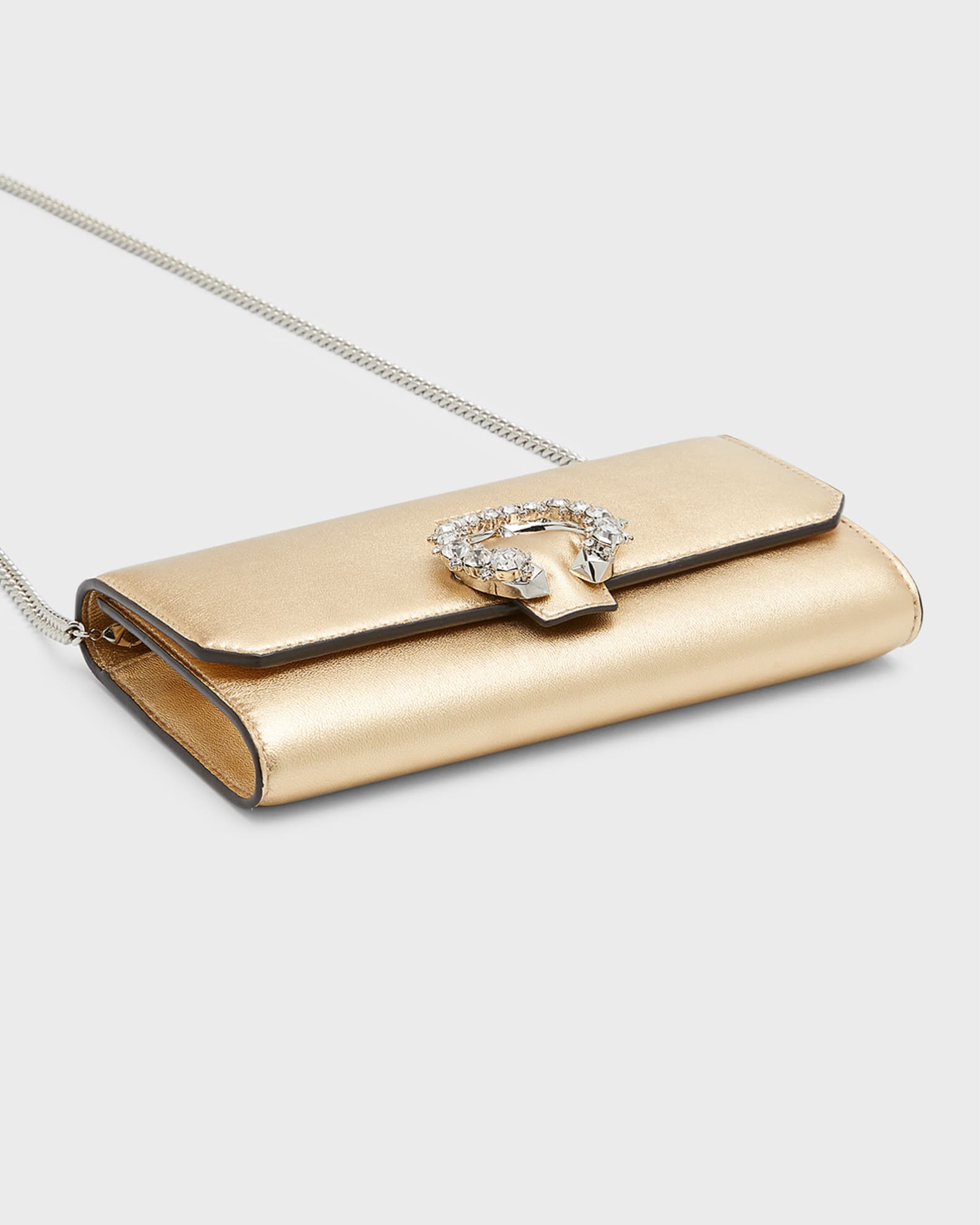 Jimmy Choo Madeline Mini Metallic Crystal Wallet with Chain
