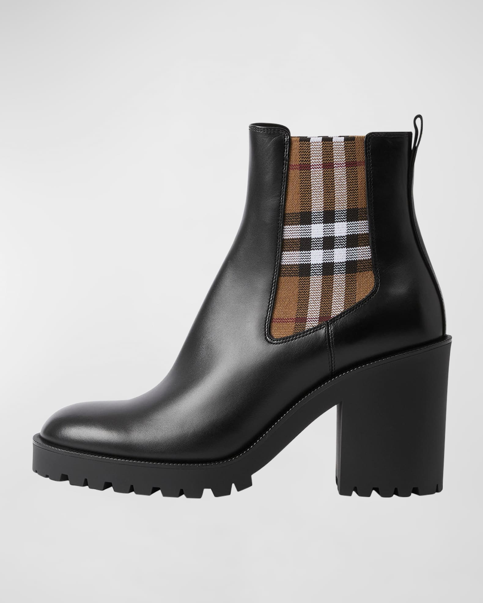 Burberry women's vaughan vintage check y leather block heel booties outlet