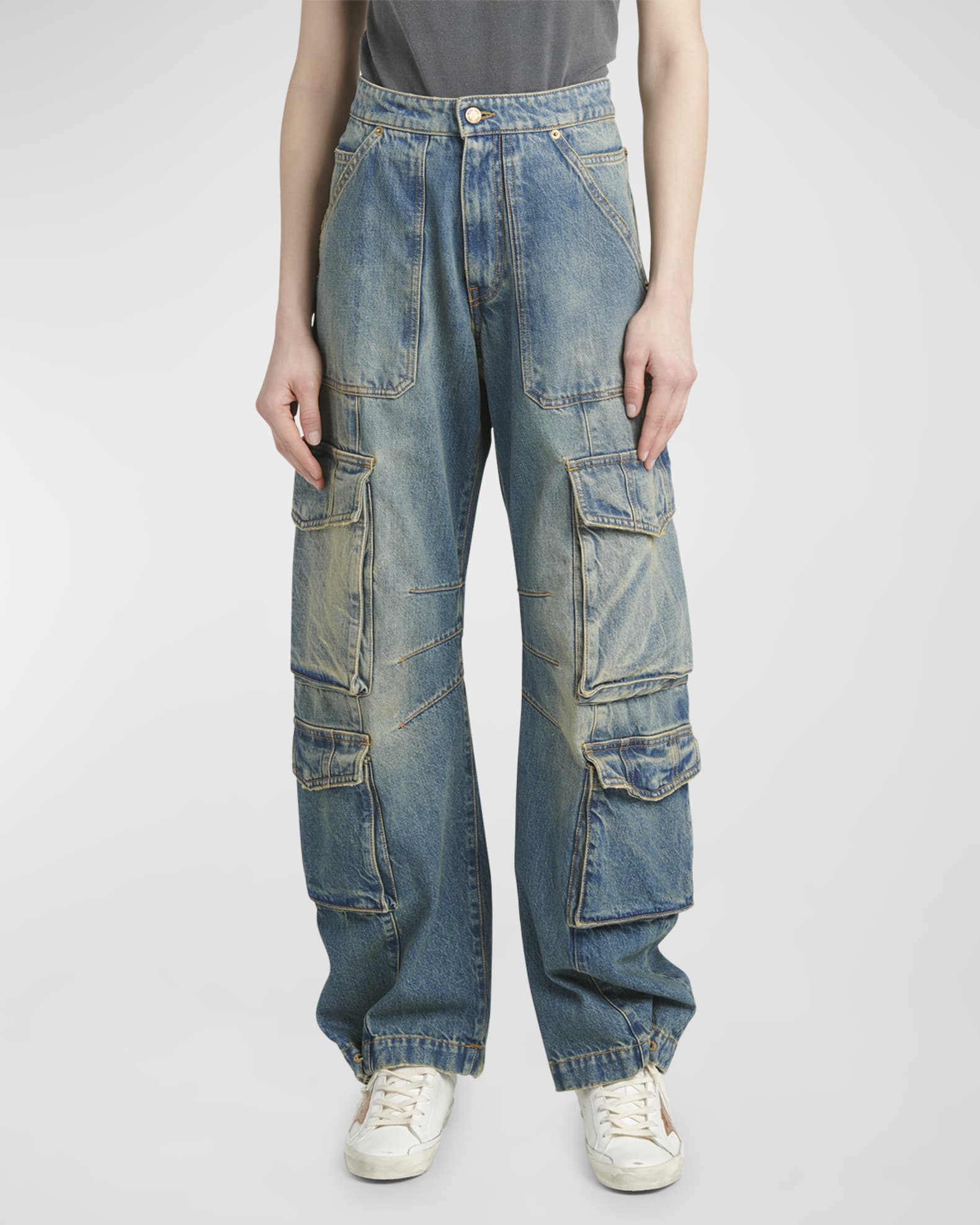 Golden Goose Low-Rise Wide-Leg Cargo Jeans | Neiman Marcus