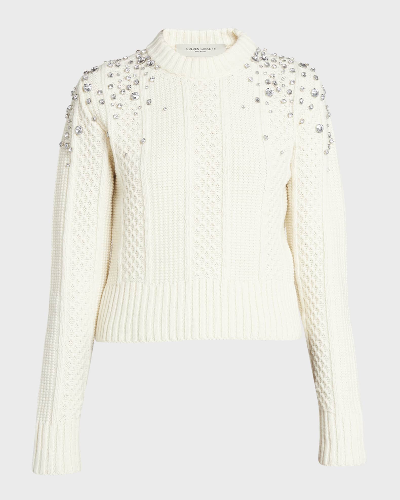 Cable Sweater with Crystal Embellishment