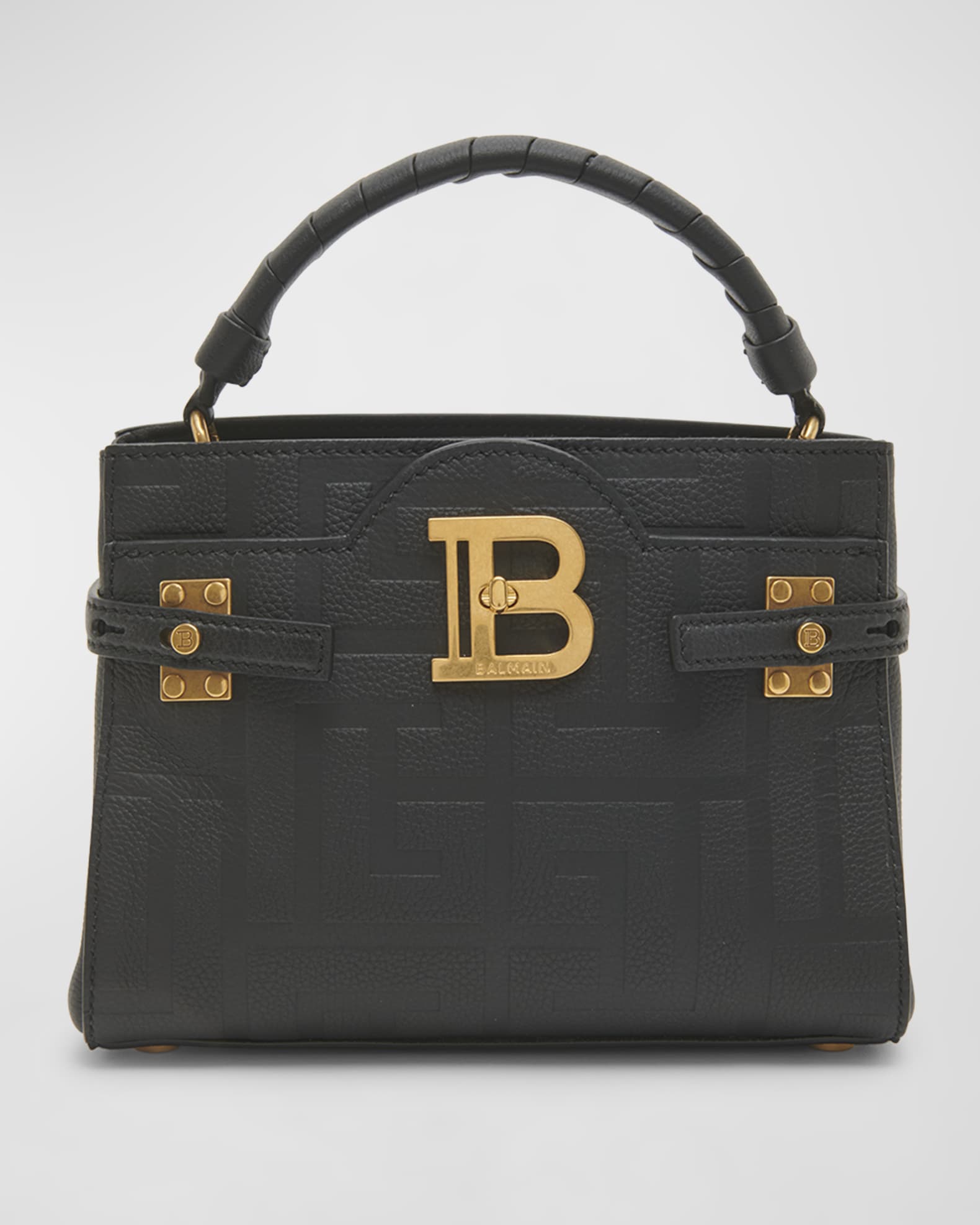 Balmain BBuzz 22 Monogram Leather Top-Handle Bag | Neiman Marcus