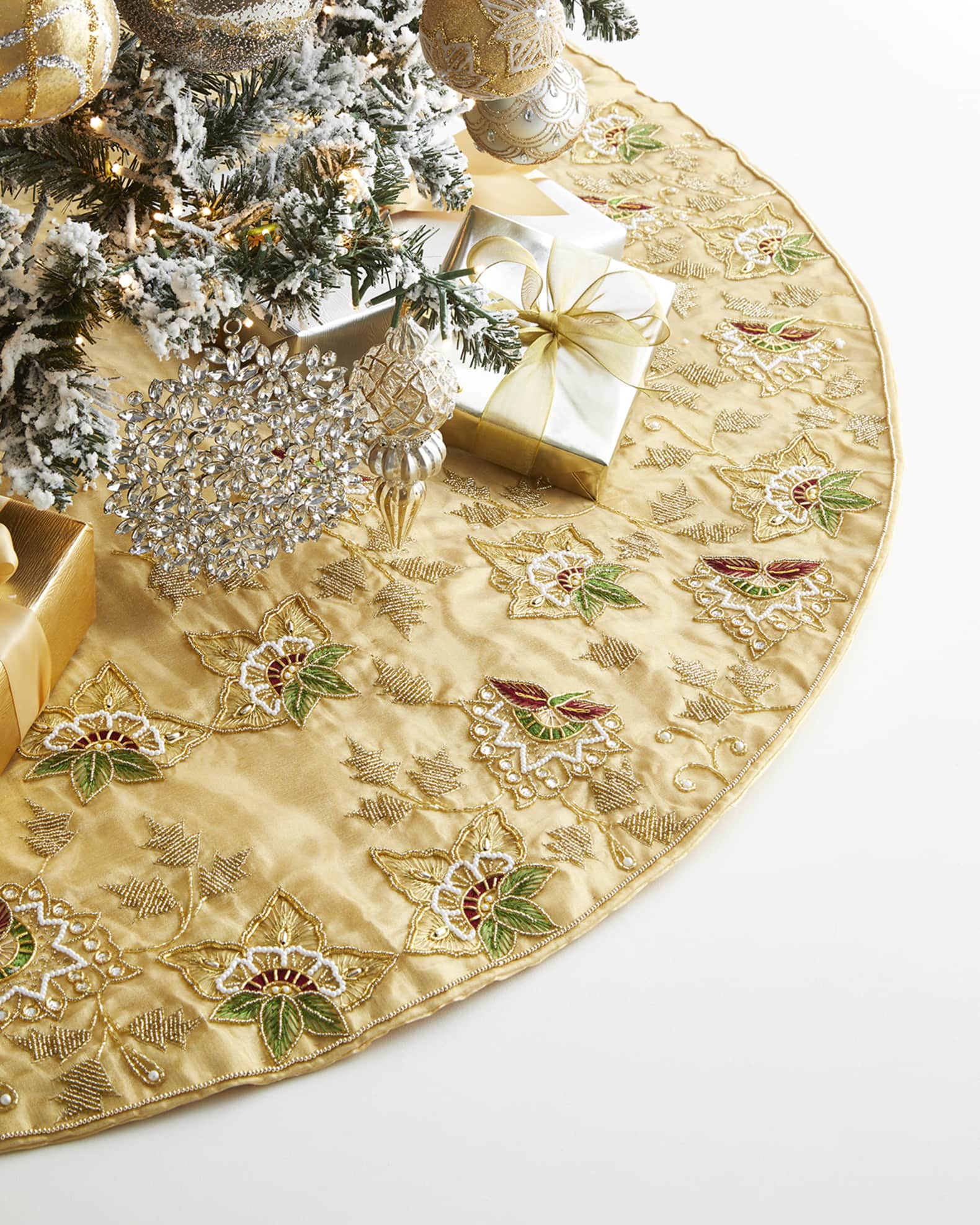 Sudha Pennathur Heavy Maple Floral Embellished Gold Tree Skirt, 60