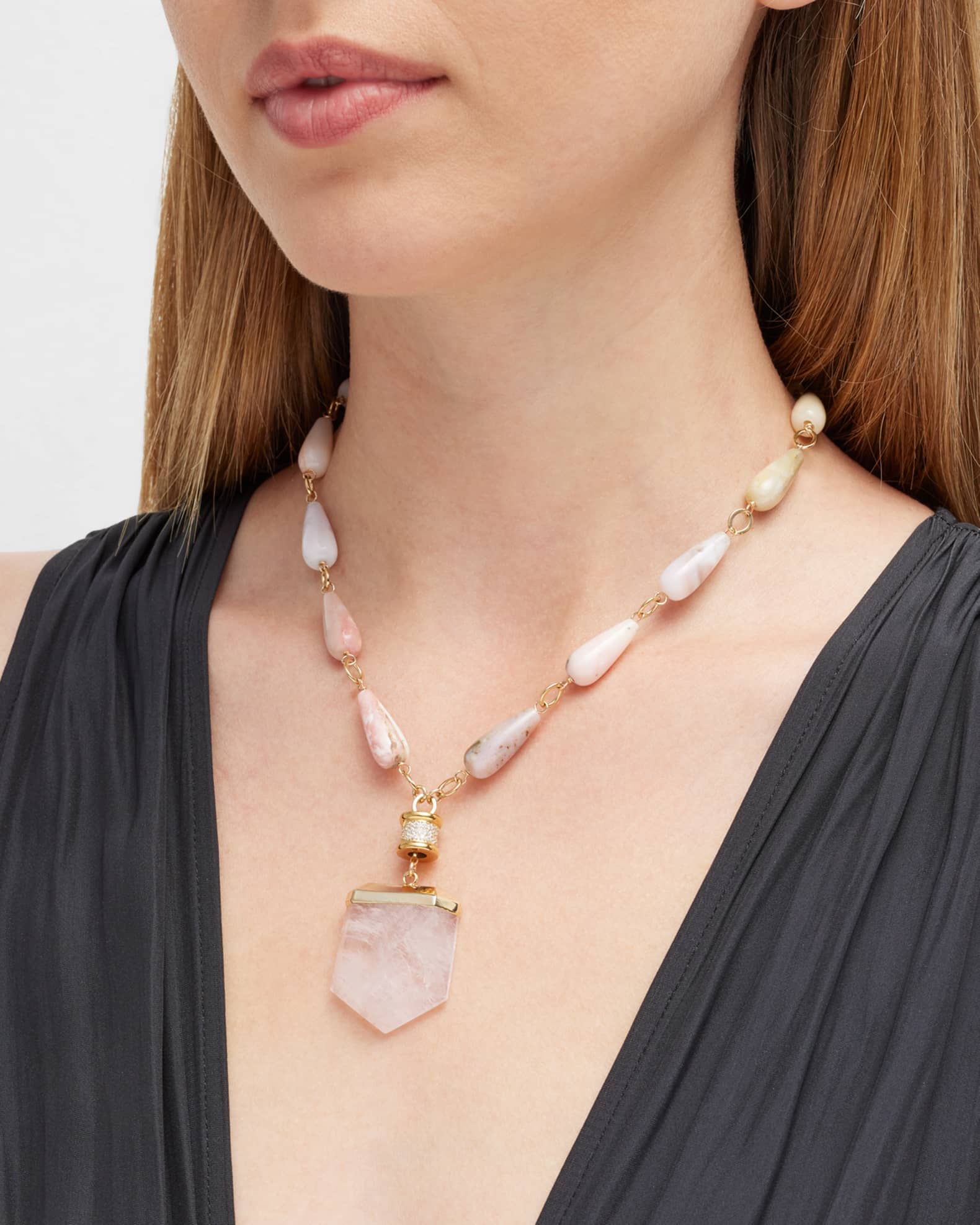 Pink Opal and Rose Quartz Pendant Necklace 1