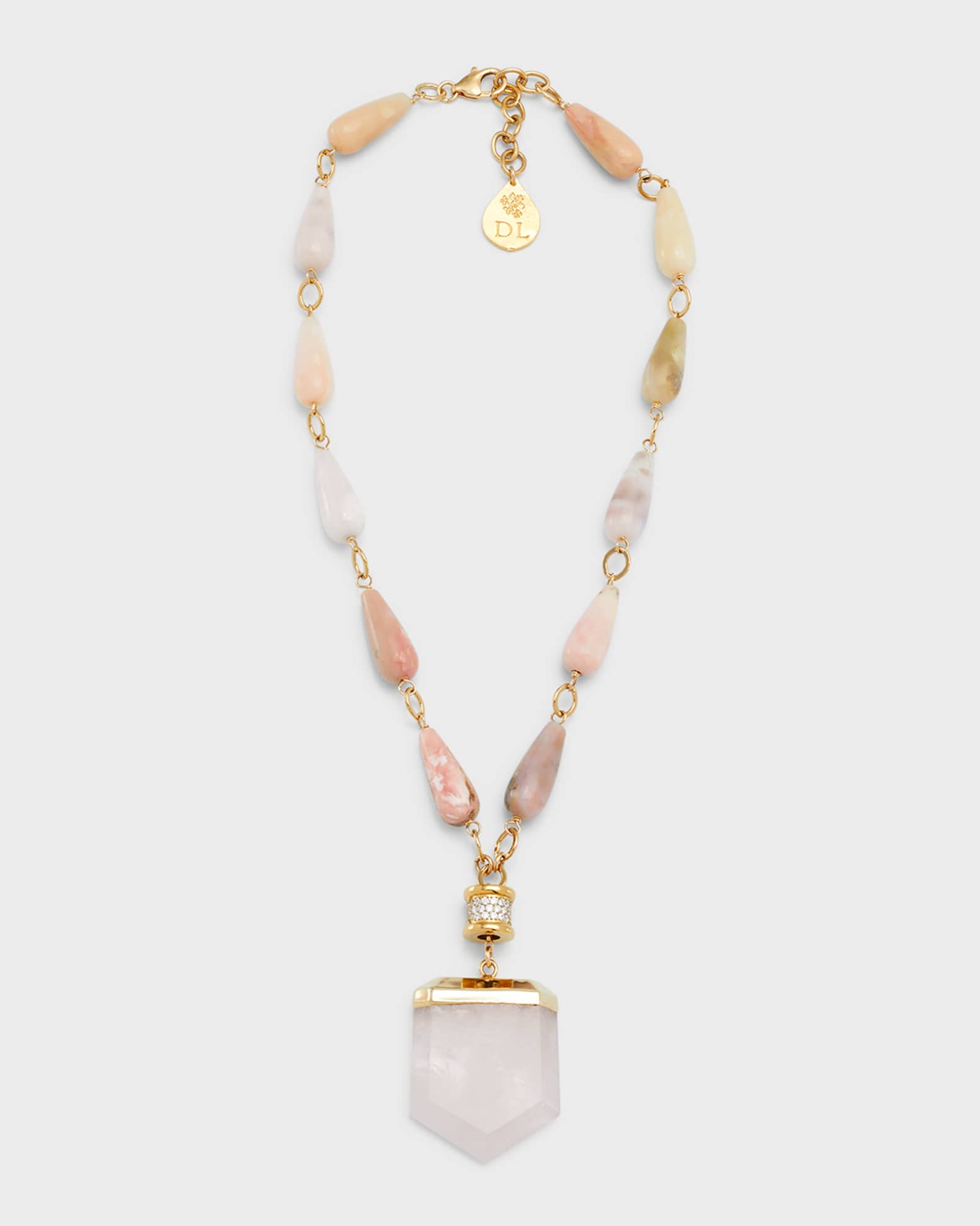Pink Opal and Rose Quartz Pendant Necklace 0